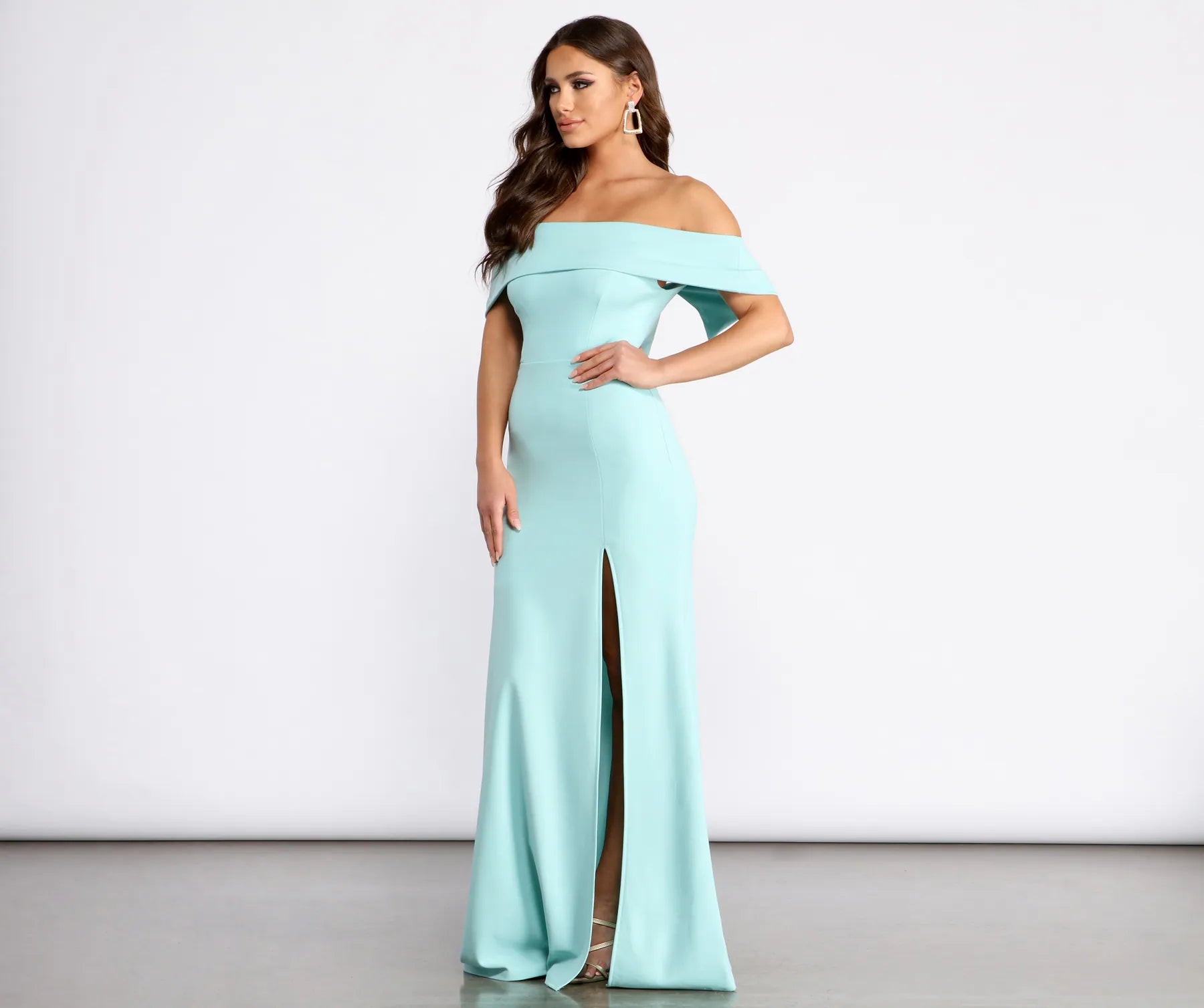 Coralie Off Shoulder Front Slit Dress - TEAL
