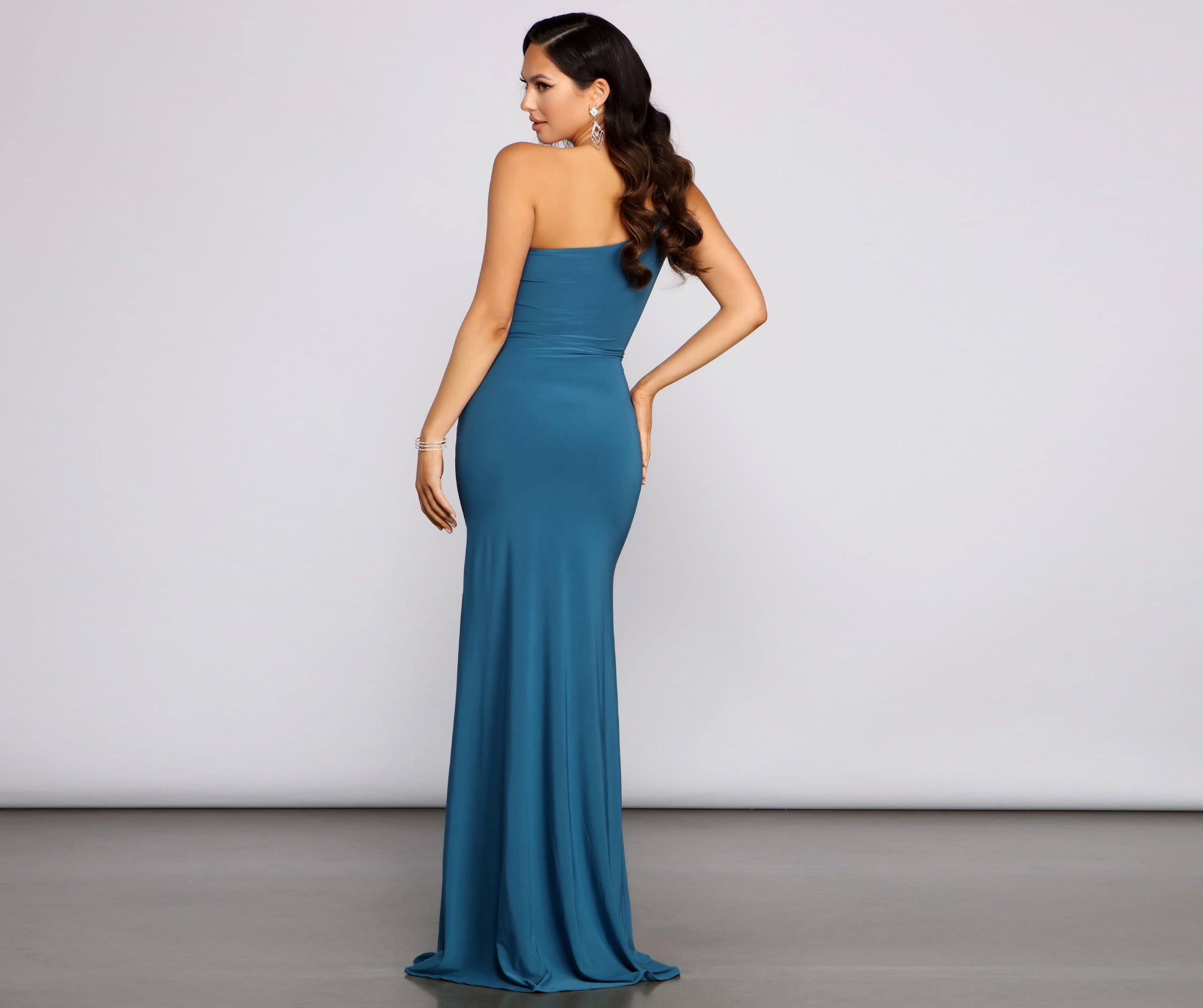 Janie Formal One Shoulder Dress - TEAL