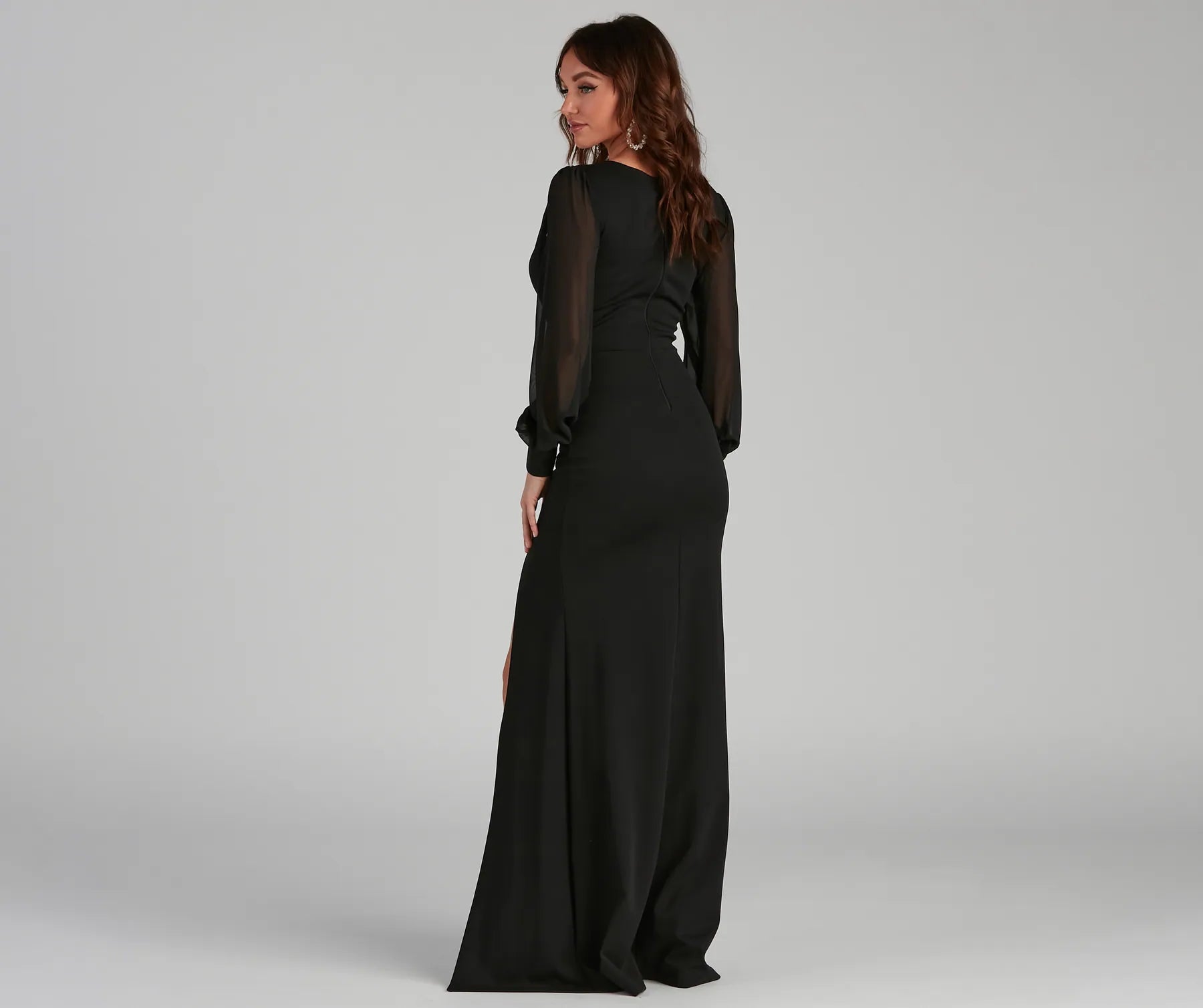 Veronica Front Slit Crepe Formal Dress - BLACK