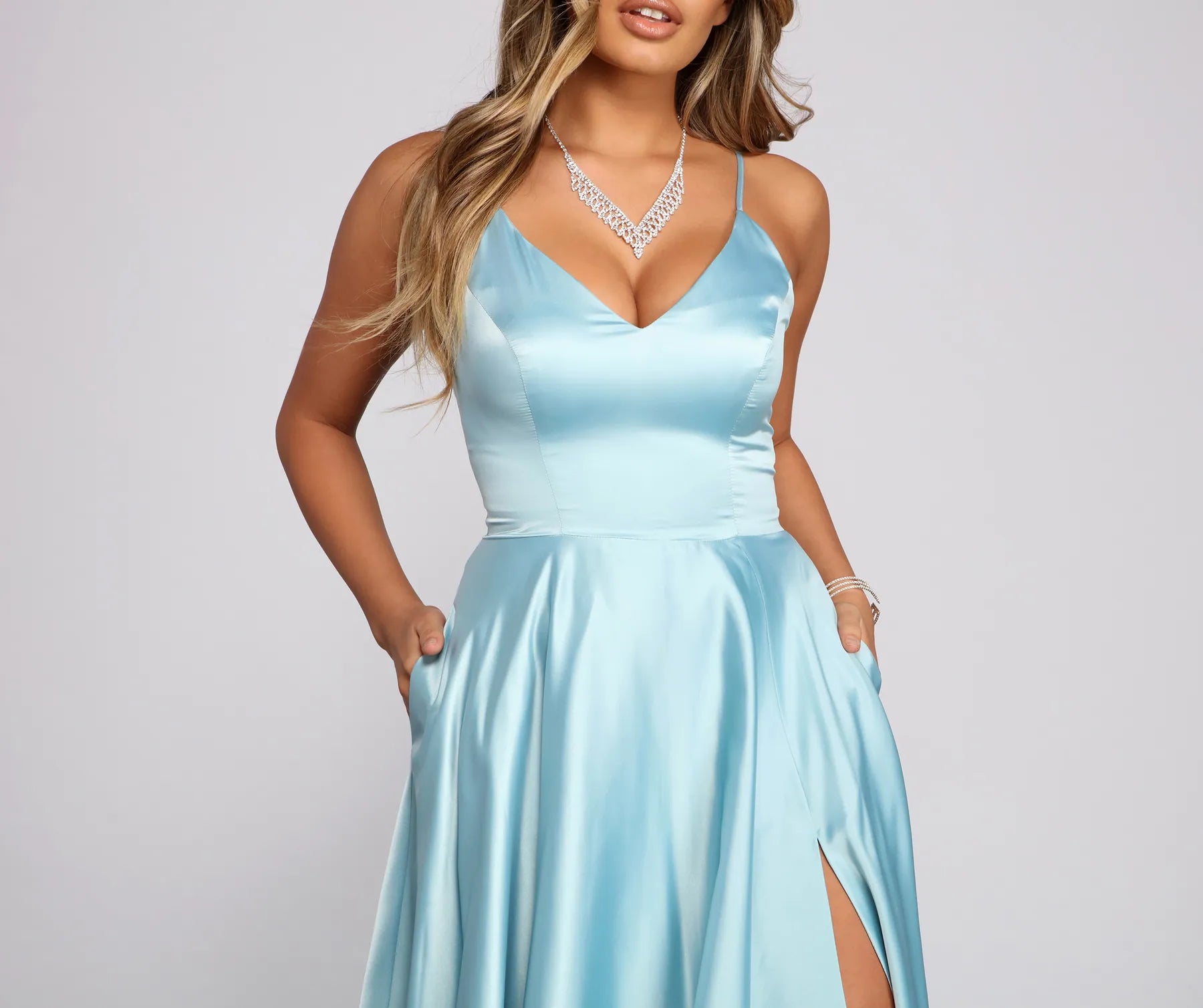 Juliet Formal High Slit Dress 2 - LIGHT BLUE