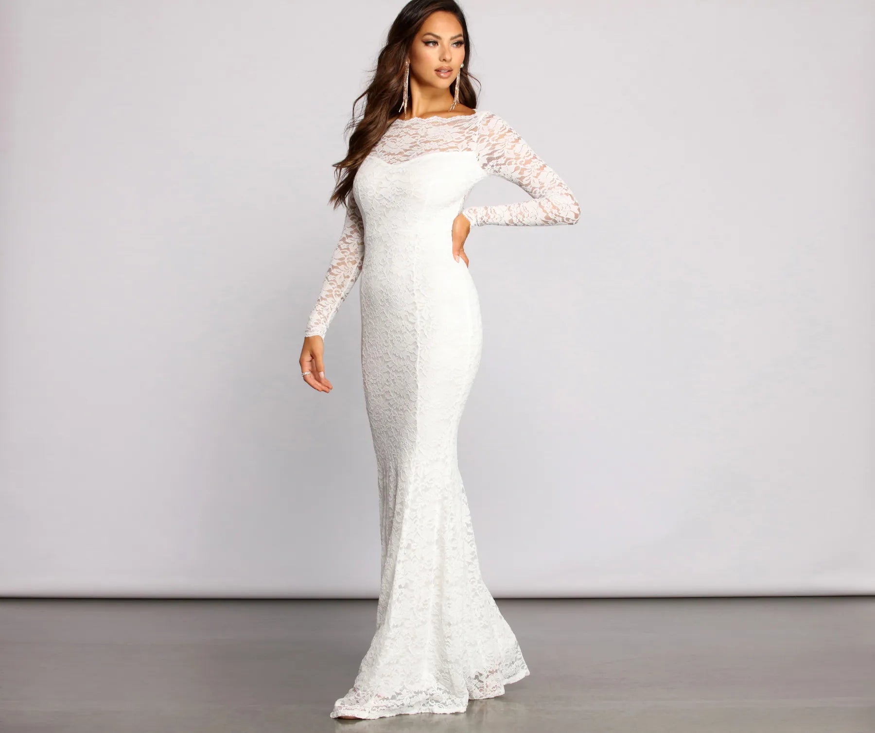 Priscilla Scalloped Lace Boat Neck Mermaid Dress - IVORY
