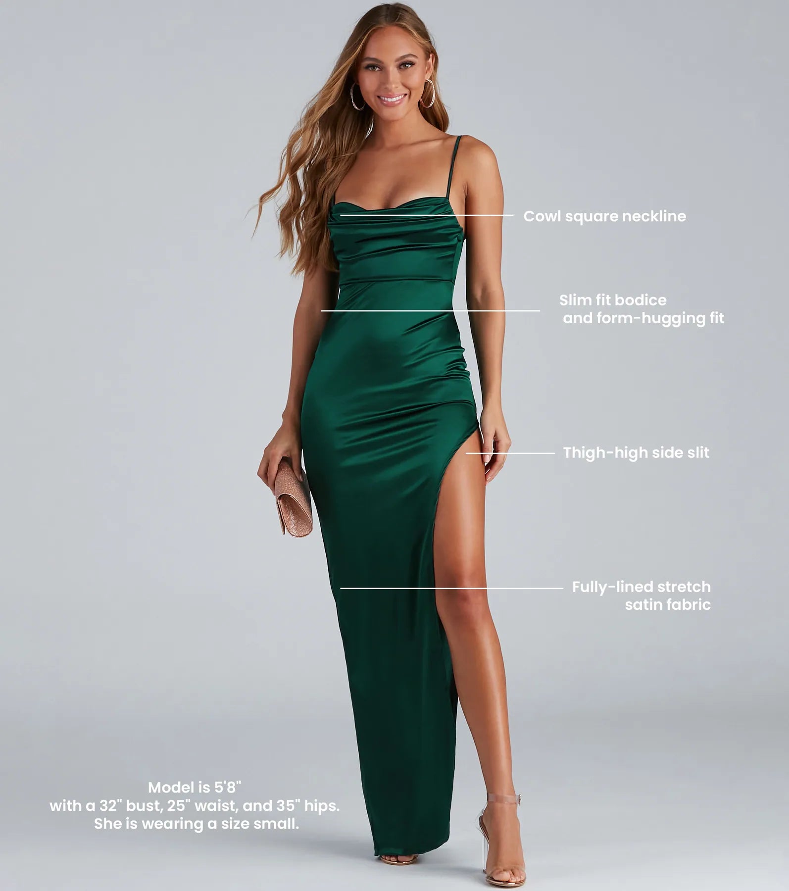 Lola High Slit Satin Dress - HUNTER
