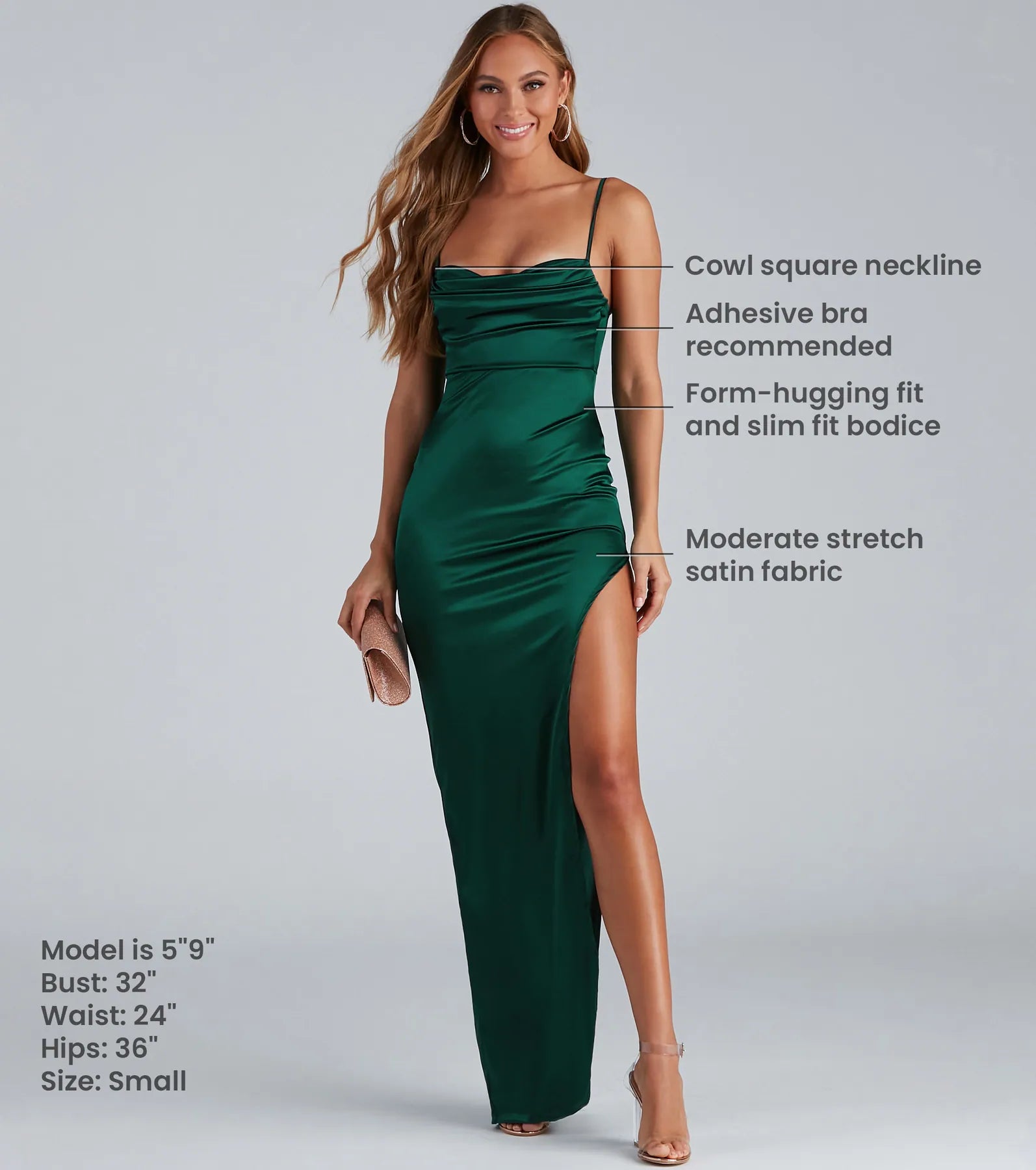Lola High Slit Satin Dress - HUNTER
