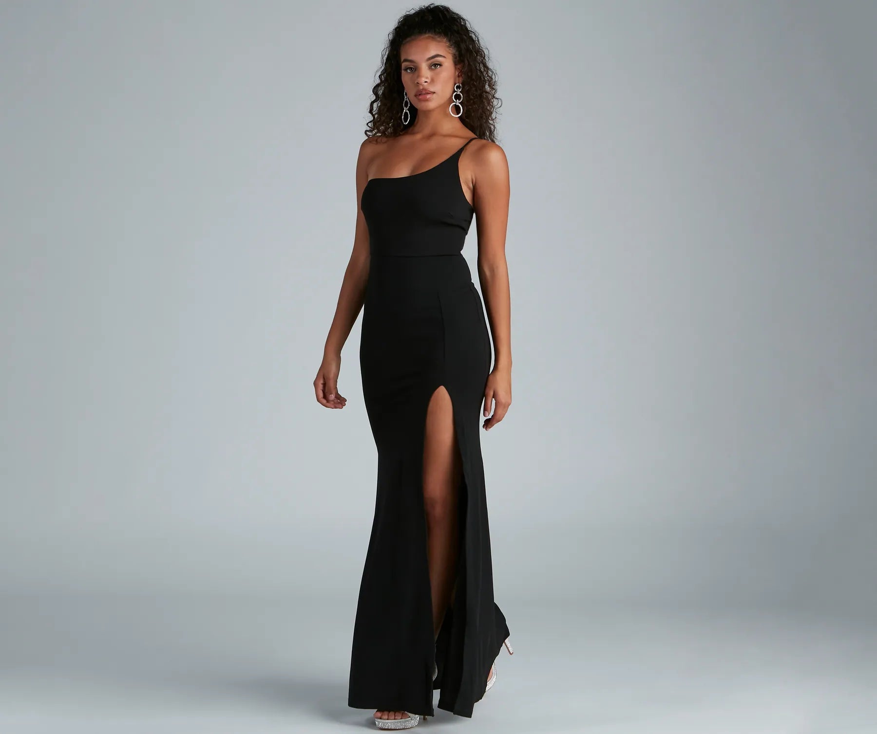Fiona Formal One-Shoulder High Slit Dress - BLACK