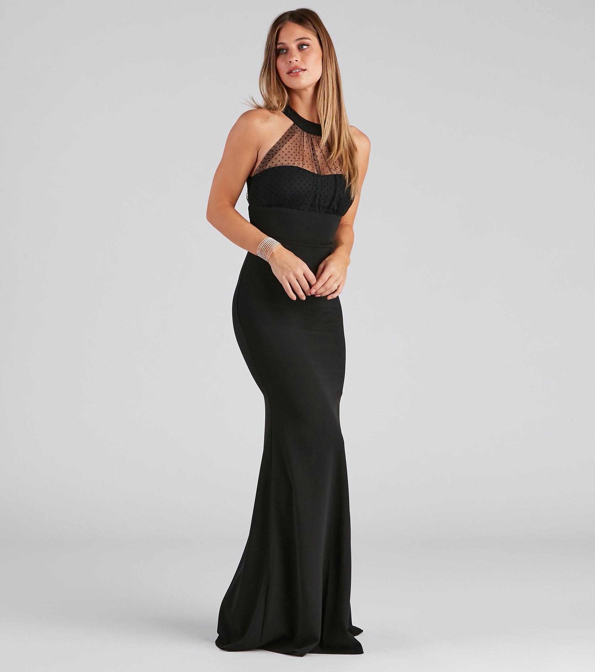 Colette Formal Swiss Dot Crepe Dress - BLACK