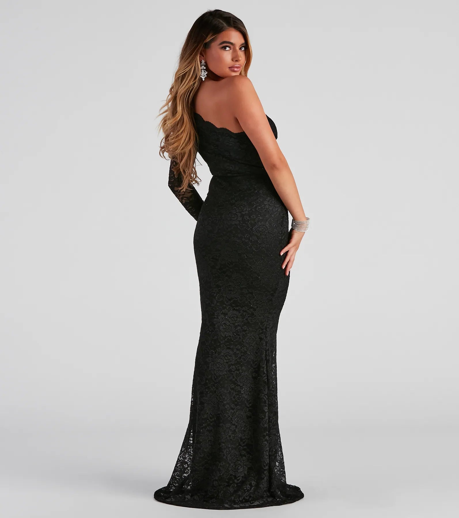 Brea Formal Lace One Shoulder Dress - BLACK