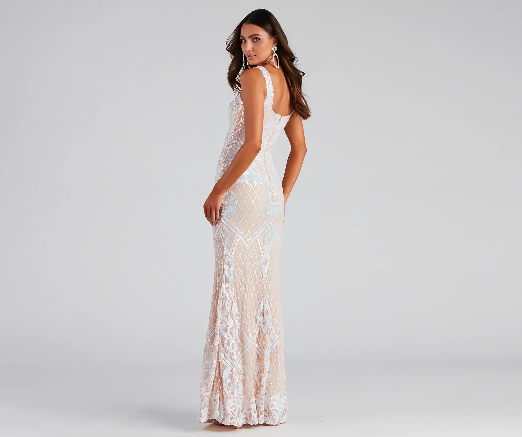 Micaela Formal Sequin Scroll Mermaid Dress - NUDE-3