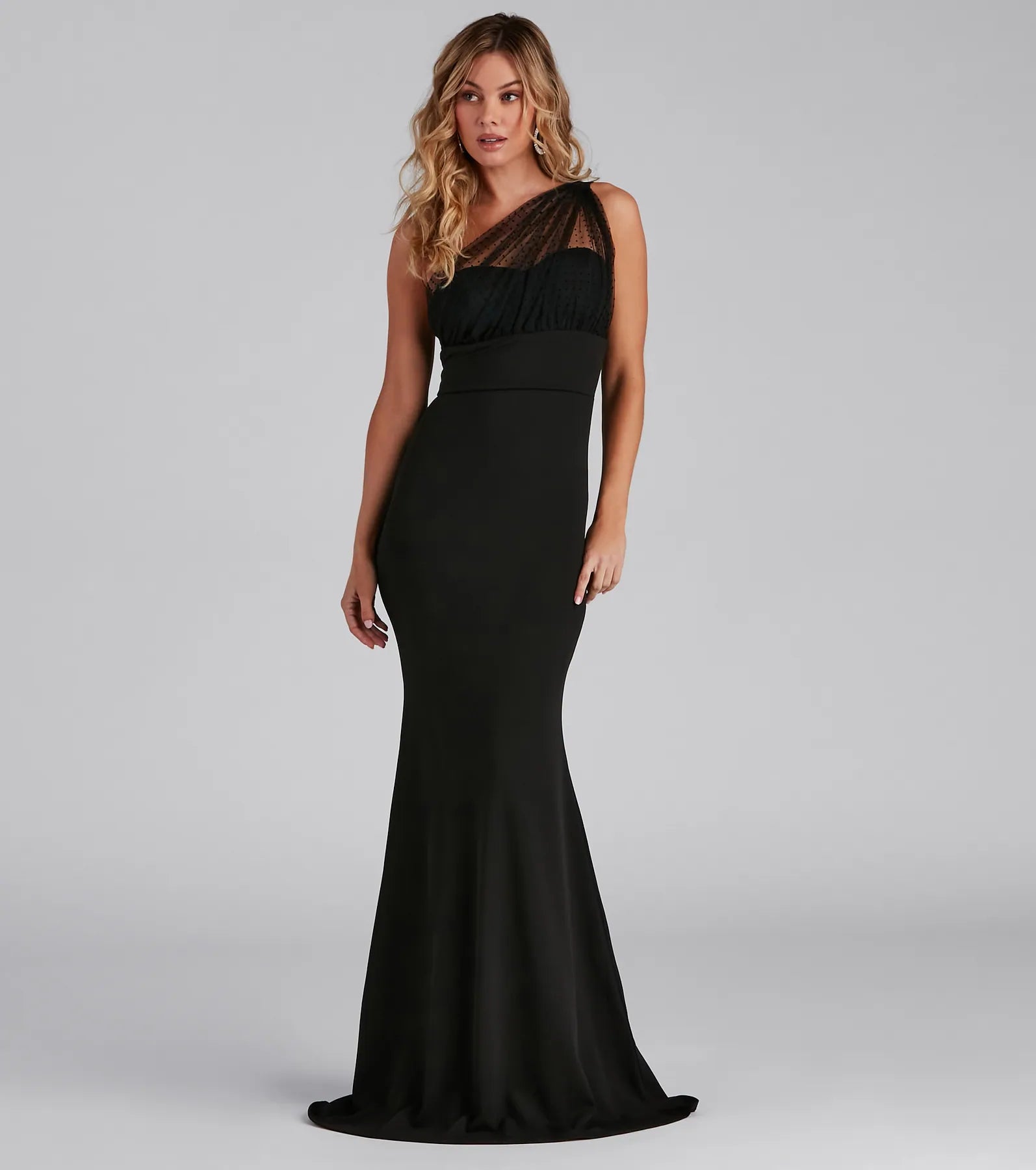 Dakota Formal One-Shoulder Swiss Dot Dress - BLACK