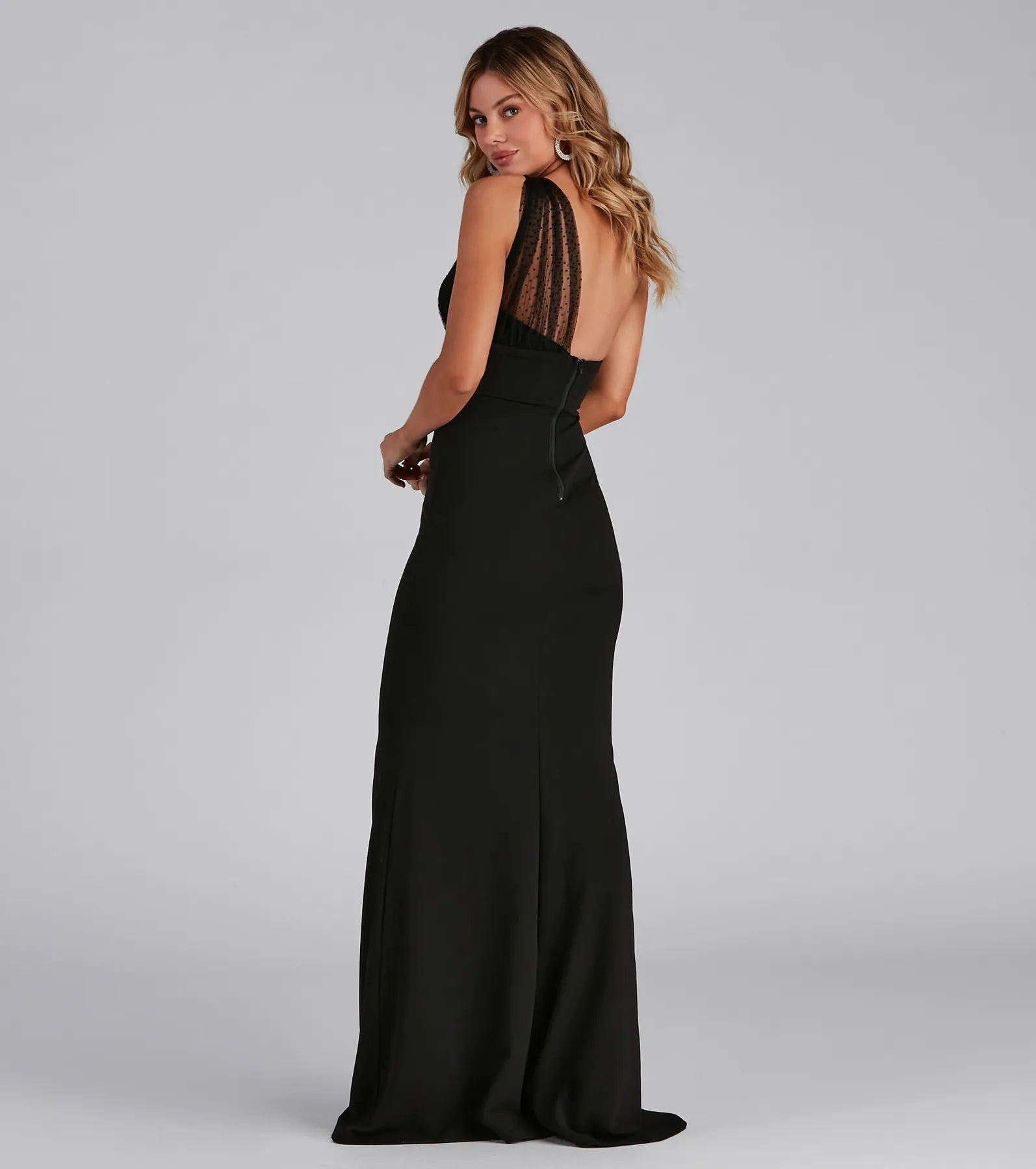 Dakota Formal One-Shoulder Swiss Dot Dress - BLACK