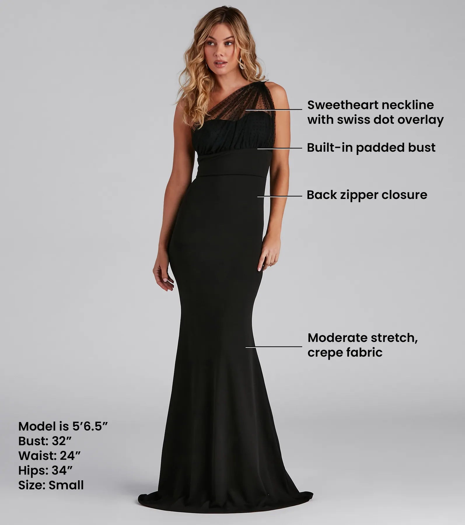 Dakota Formal One-Shoulder Swiss Dot Dress - BLACK