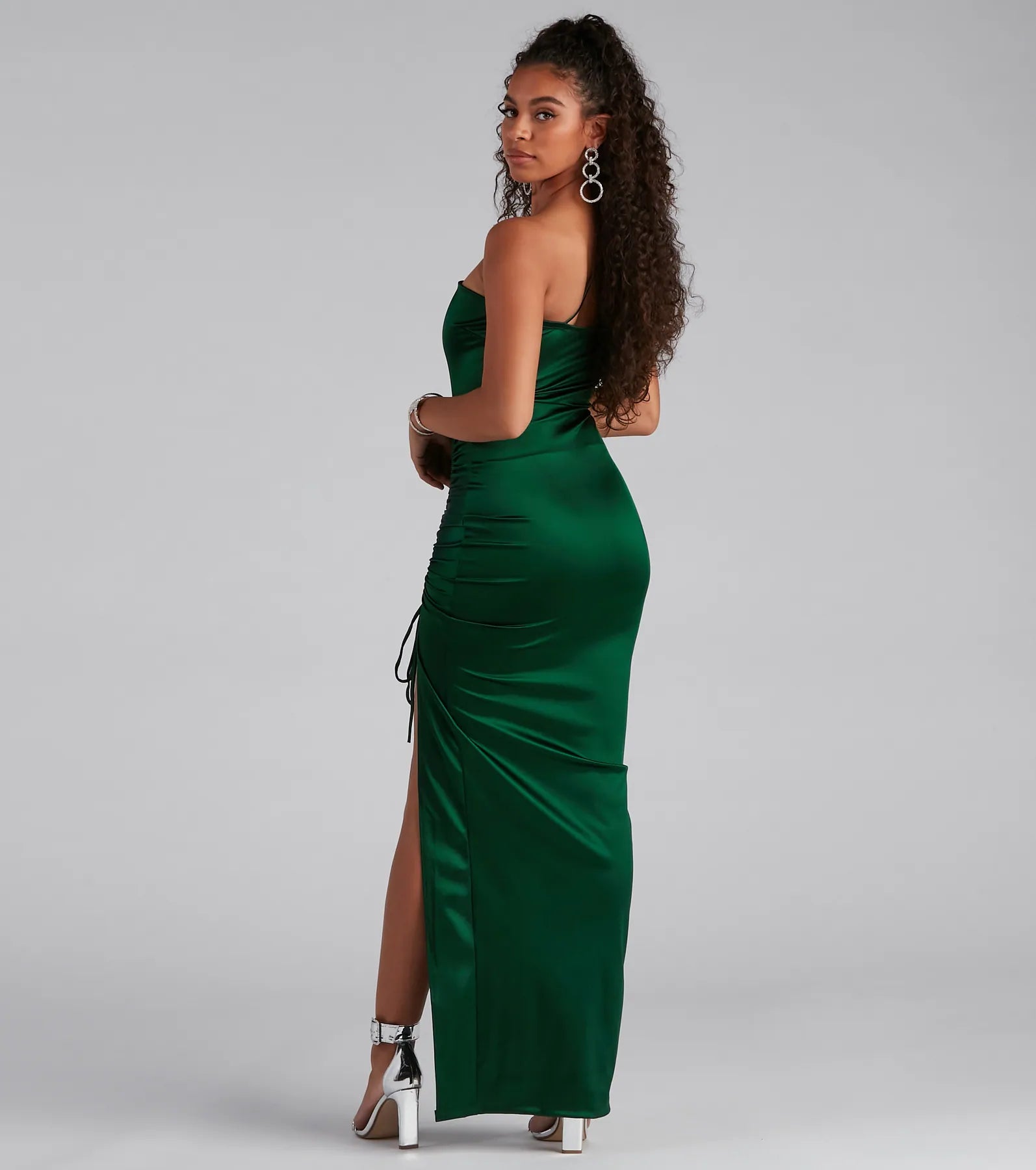 Norah Formal High Slit Satin Dress - HUNTER