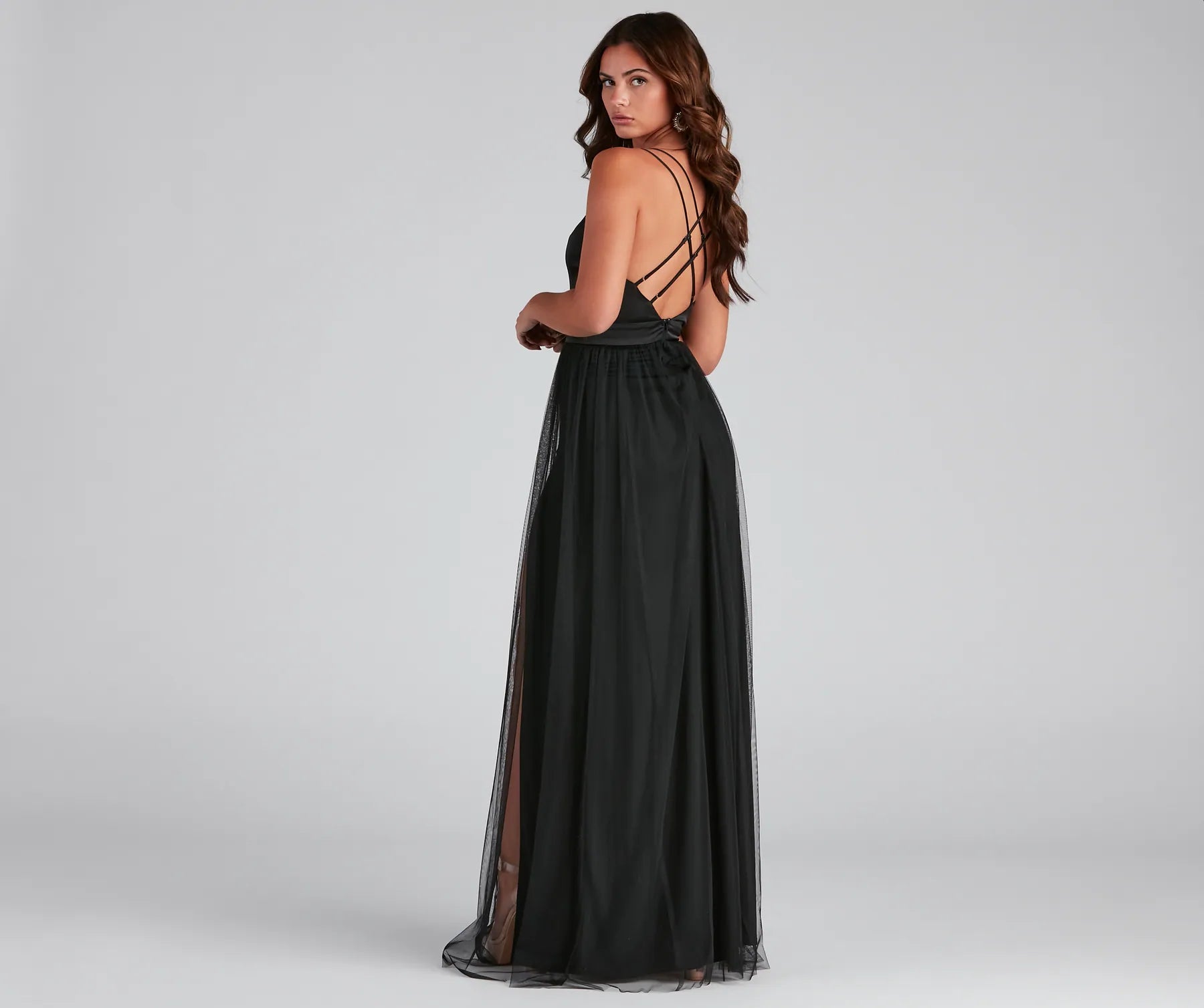 Haisley Formal Tulle And Satin Dress - BLACK