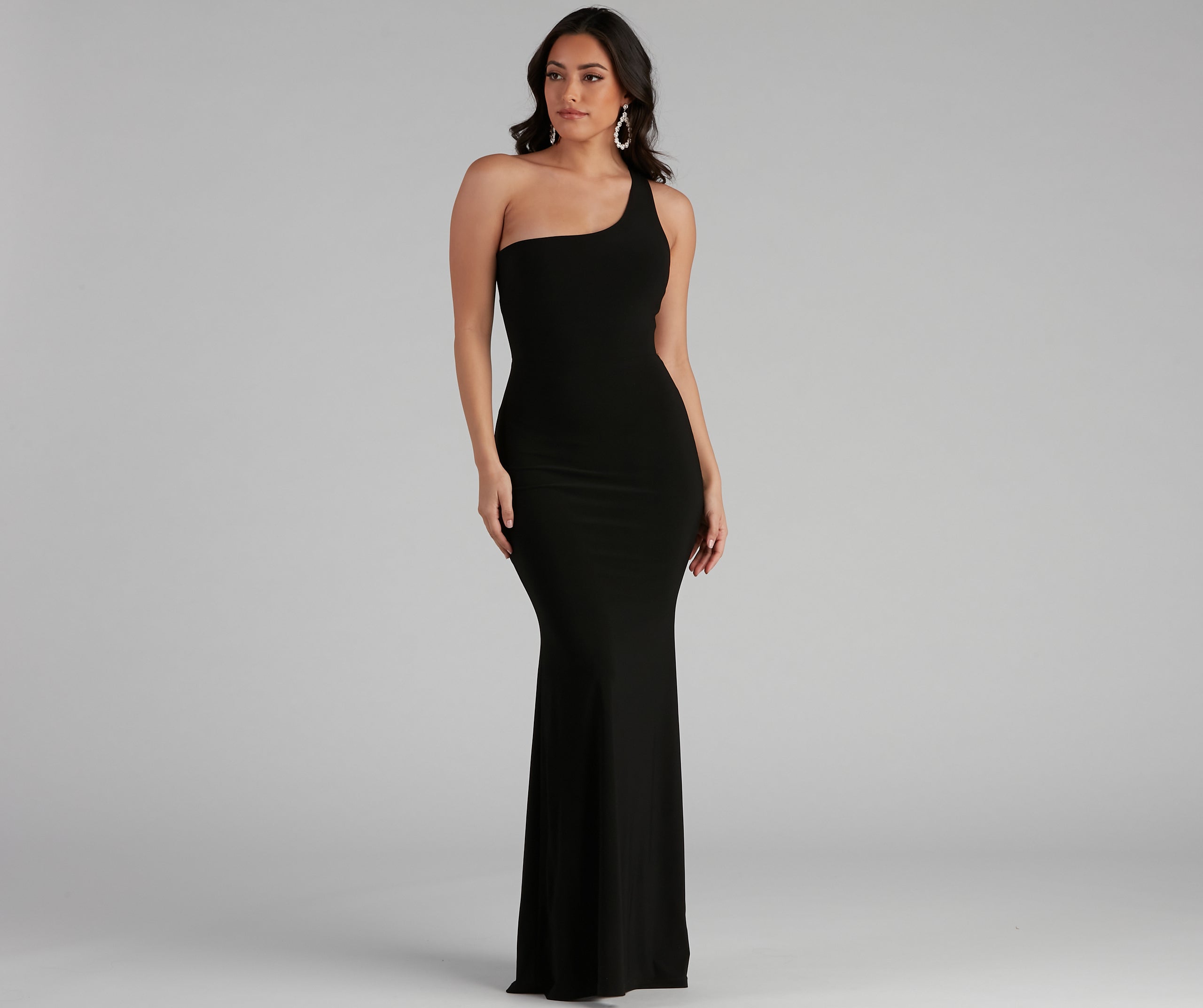 Leilani Formal One-Shoulder Open Back Dress - BLACK