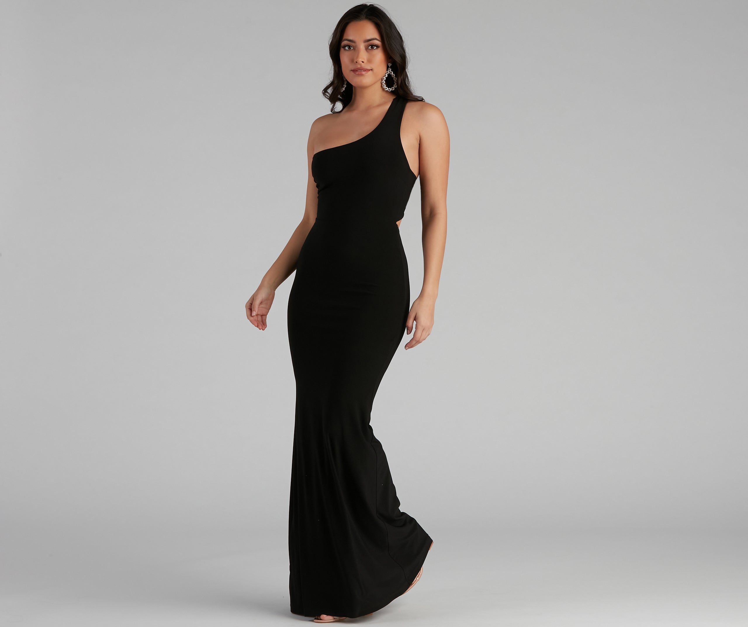 Leilani Formal One-Shoulder Open Back Dress - BLACK