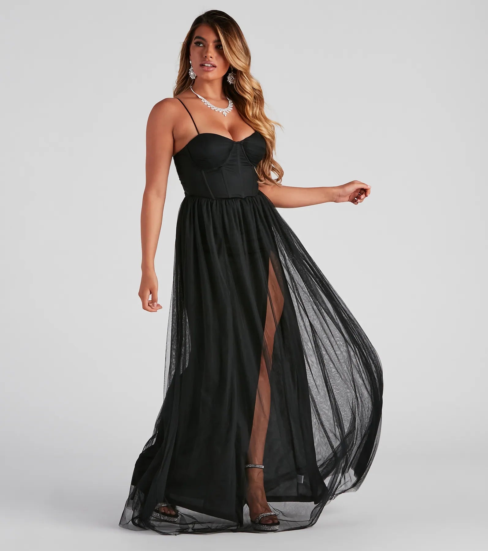 Estelle Formal High Slit A-Line Dress - BLACK