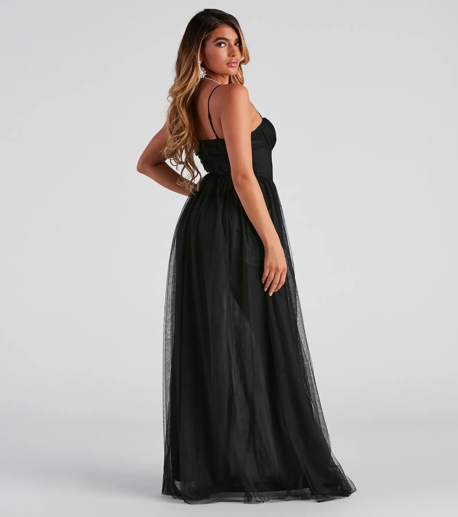Estelle Formal High Slit A-Line Dress - BLACK