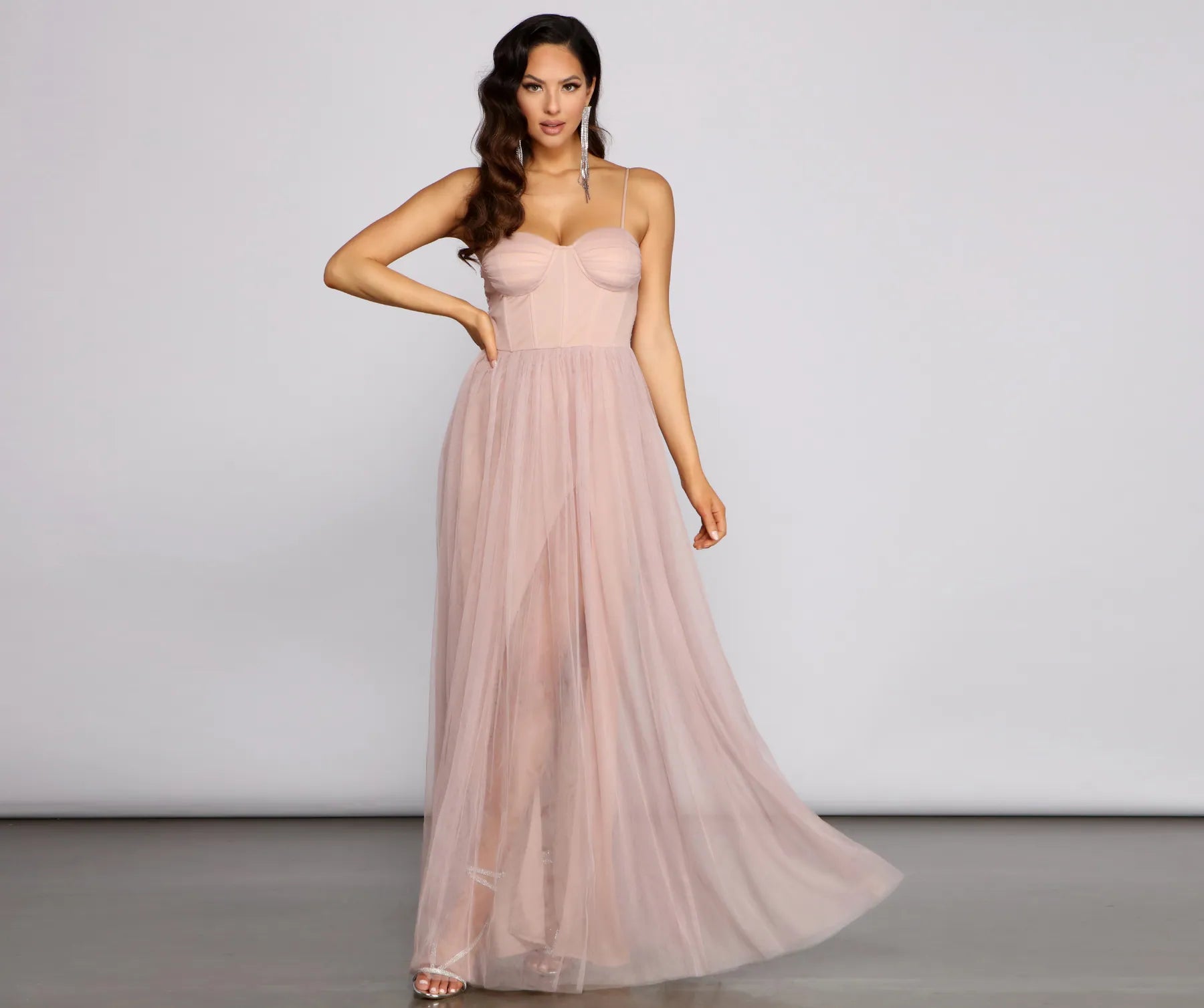 Estelle Formal High Slit A-Line Dress - TAUPE