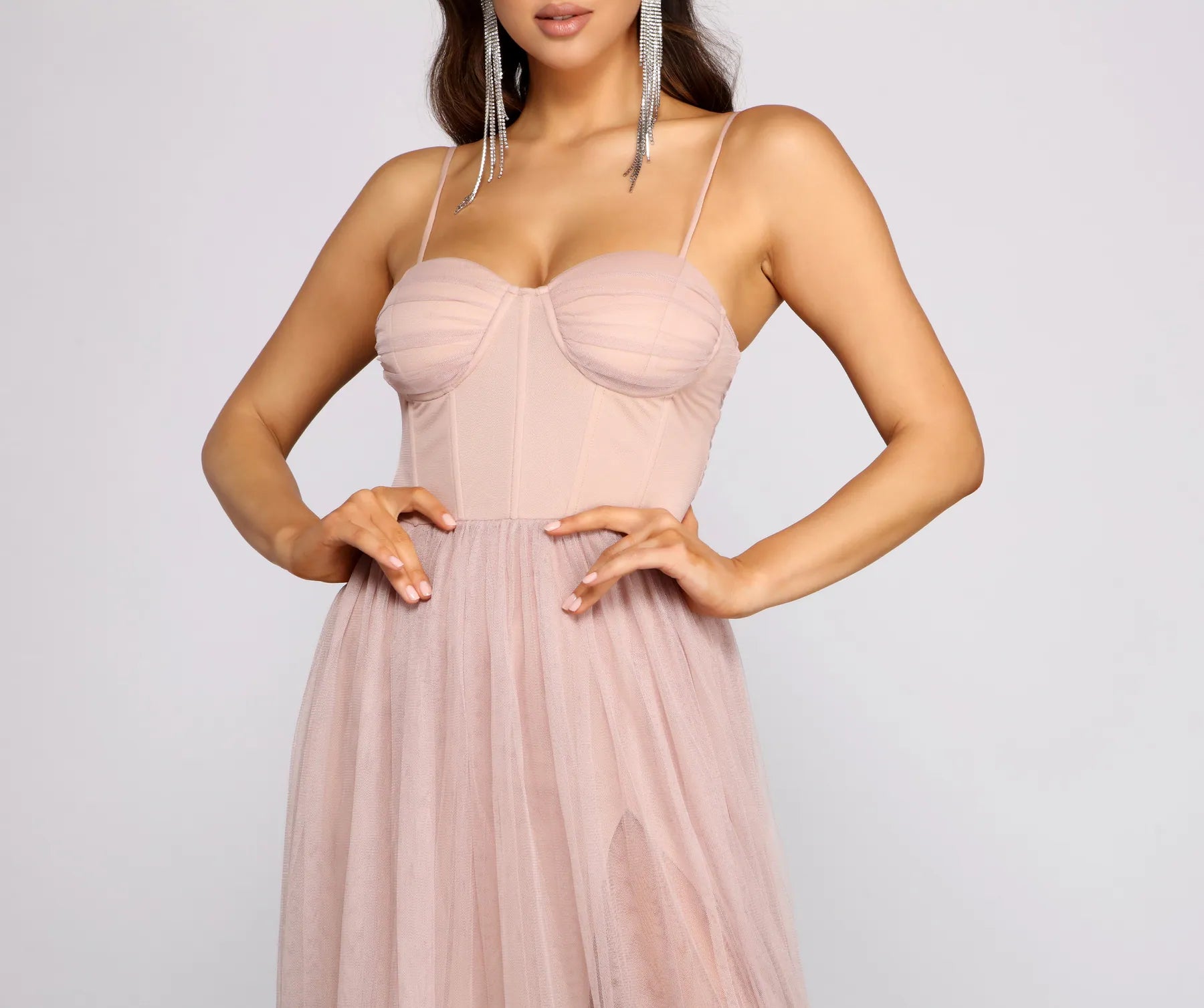 Estelle Formal High Slit A-Line Dress - TAUPE