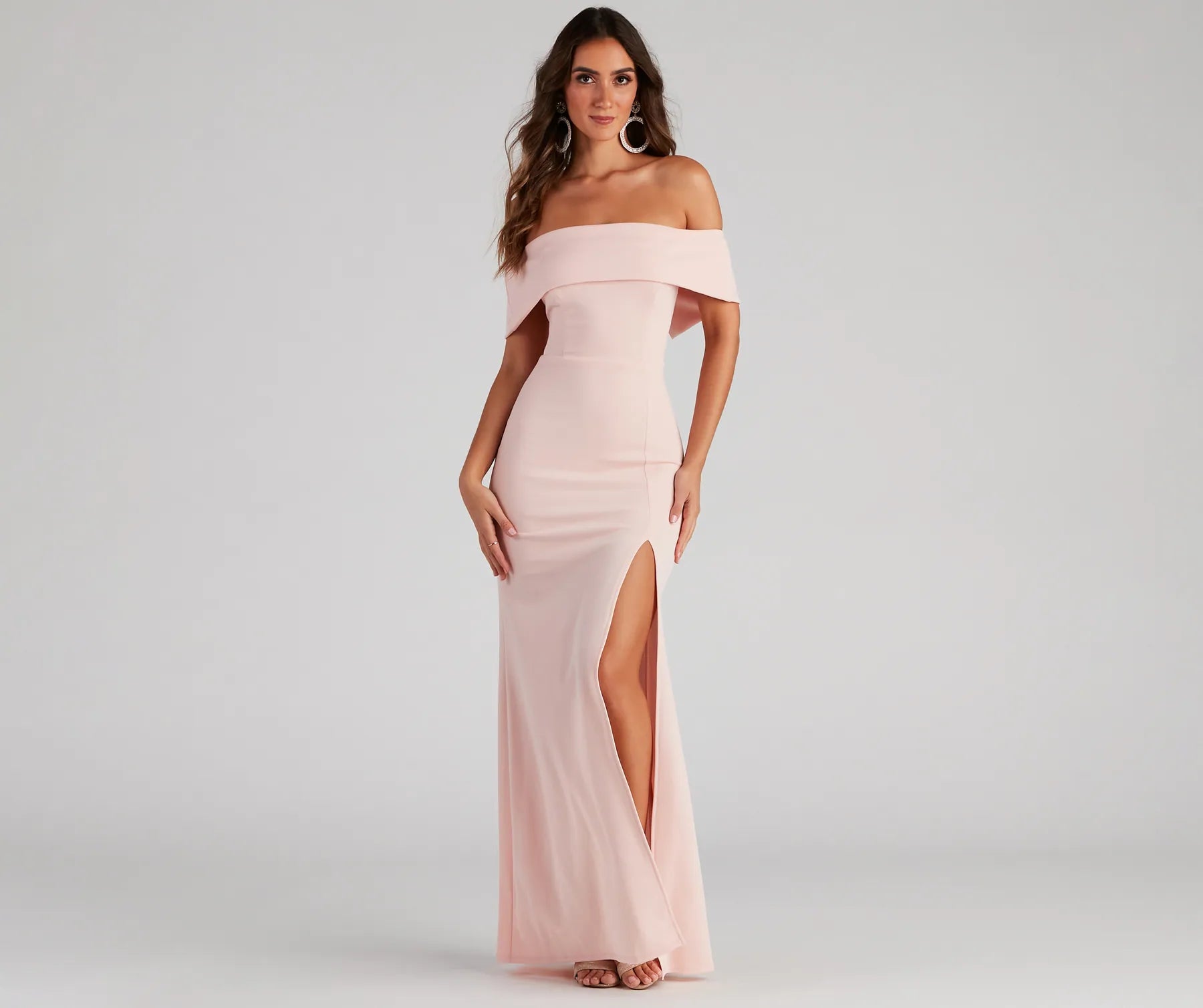 Coralie Off Shoulder Front Slit Dress - BLUSH