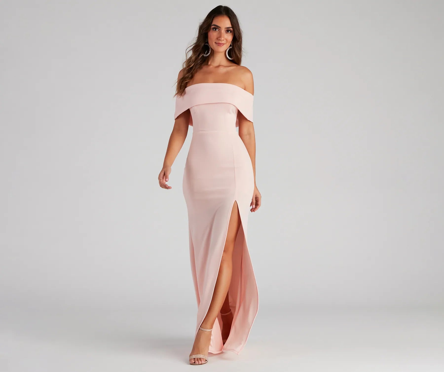 Coralie Off Shoulder Front Slit Dress - BLUSH