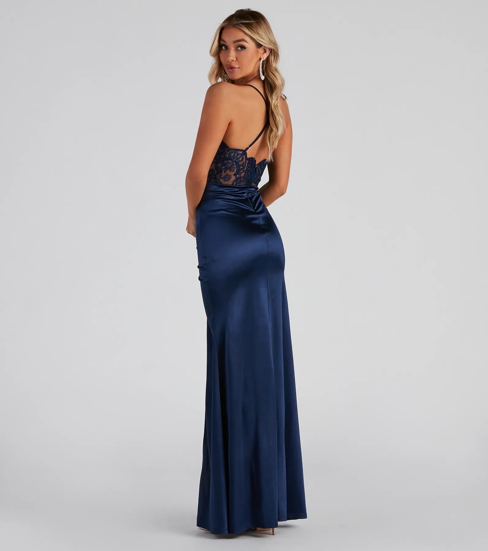 Abigail Ruched Satin Mermaid Dress - NAVY