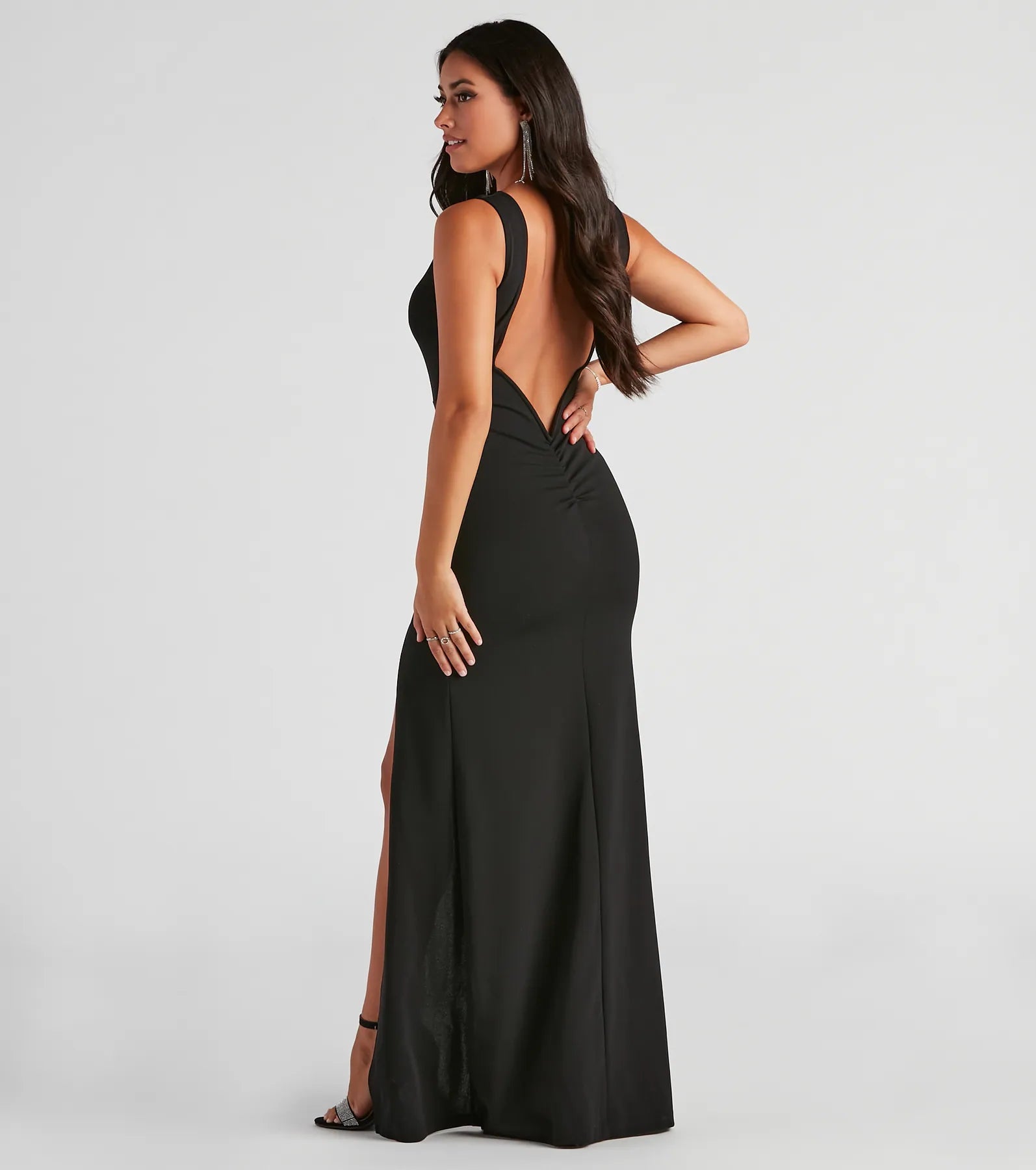 Addie Formal Open Back Crepe Dress - BLACK