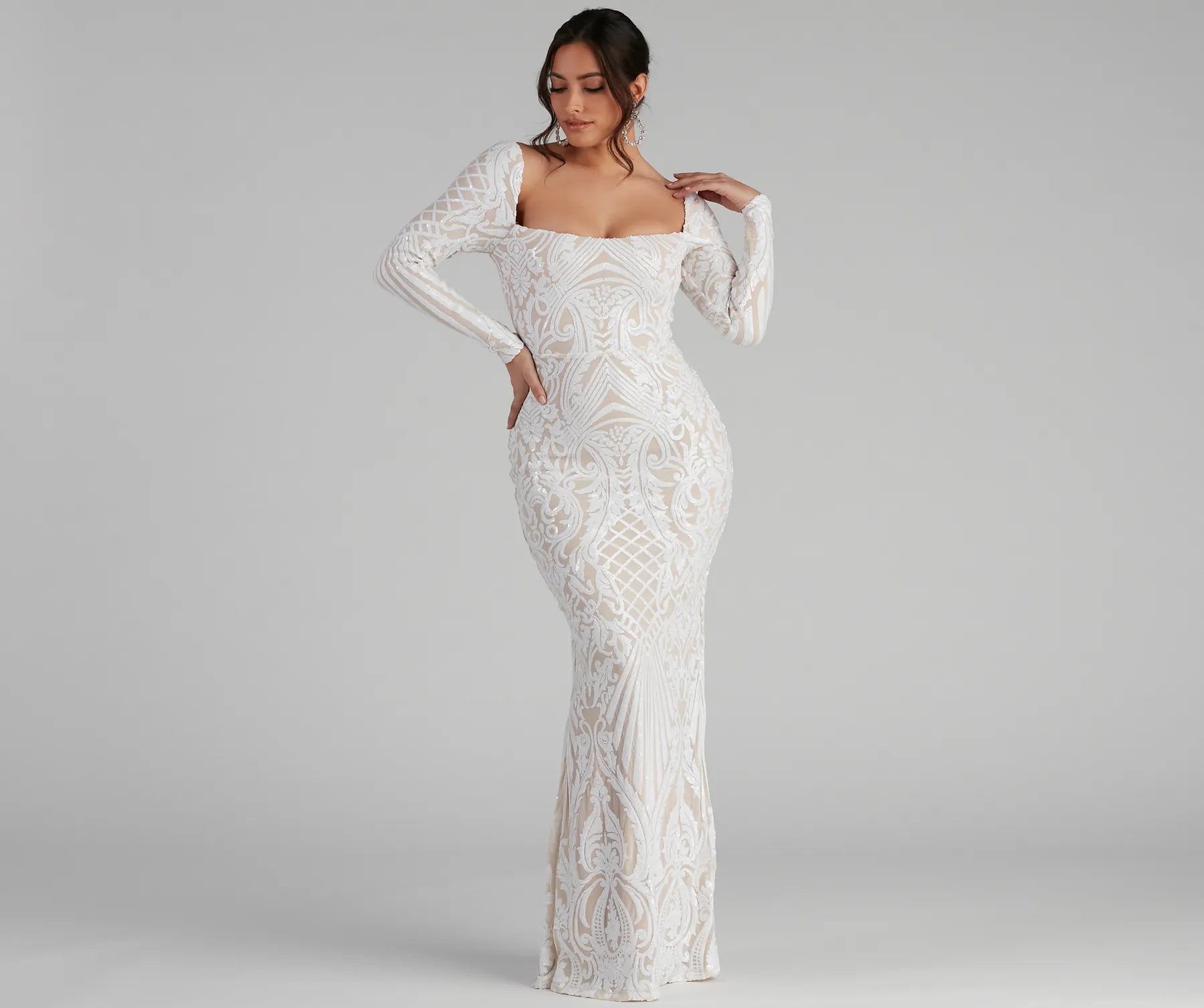 Yesenia Formal Sequin Mermaid Dress - WHITE