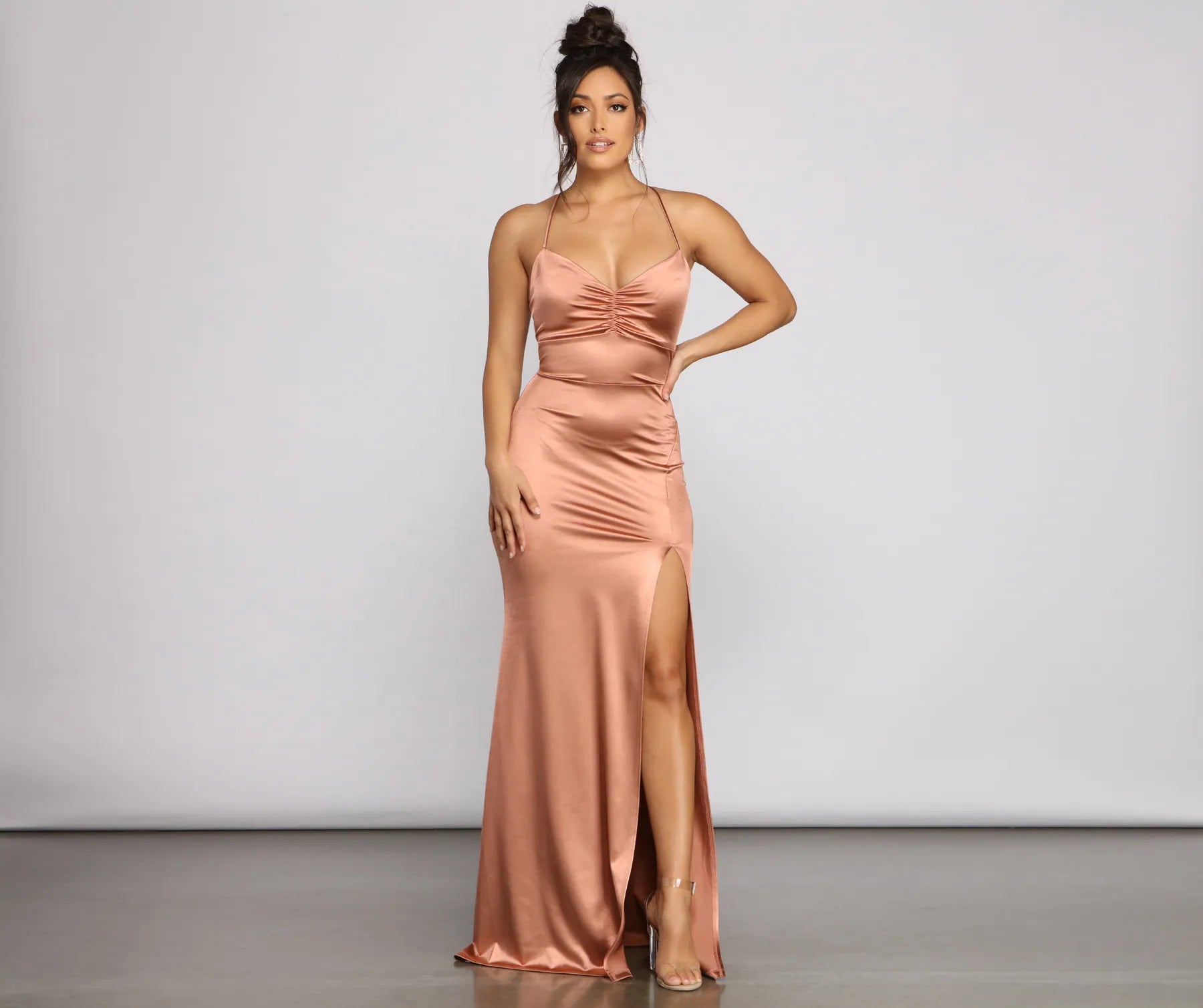 Yara Formal Lace-Up Mermaid Dress - ROSE GOLD