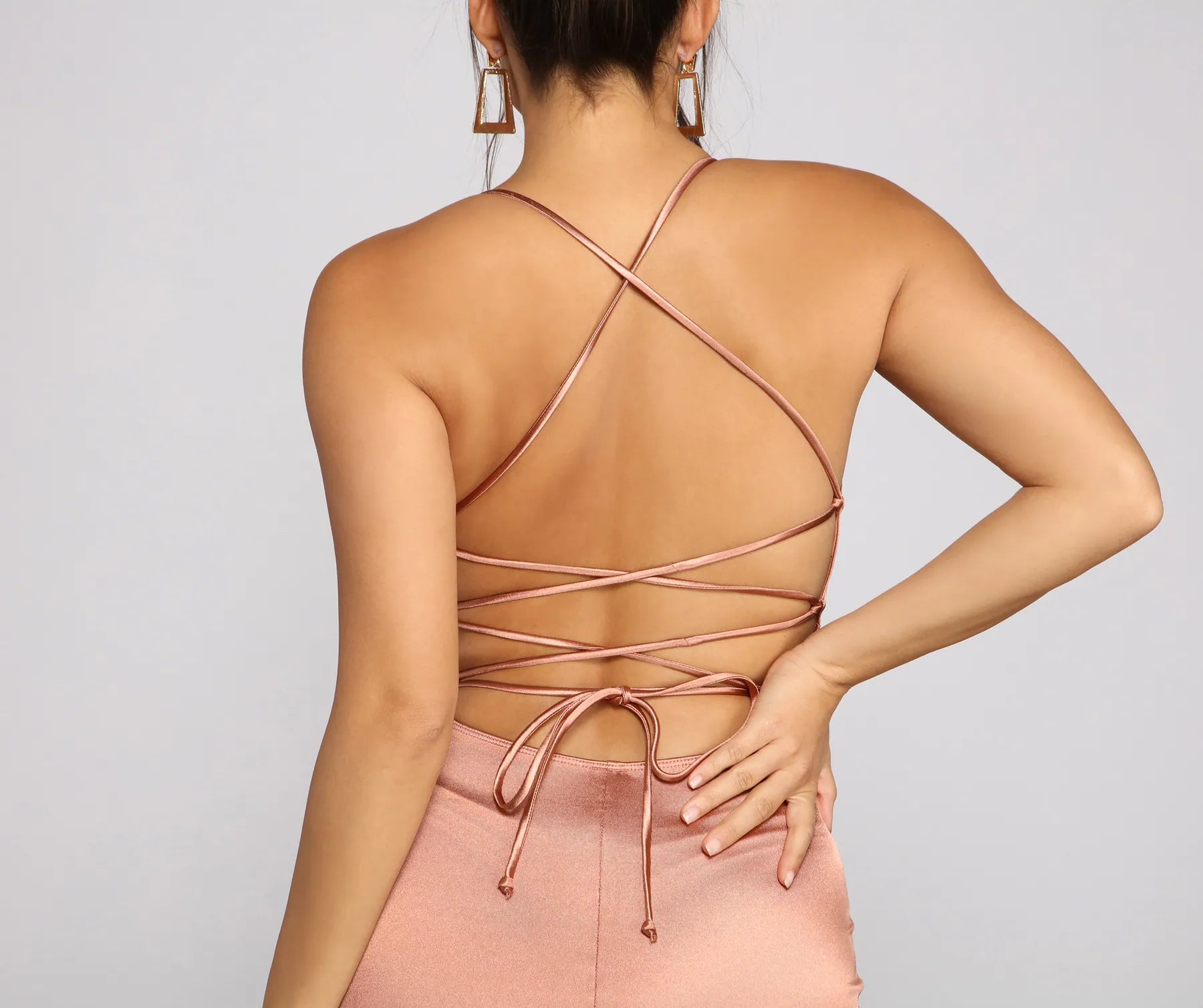 Yara Formal Lace-Up Mermaid Dress - ROSE GOLD