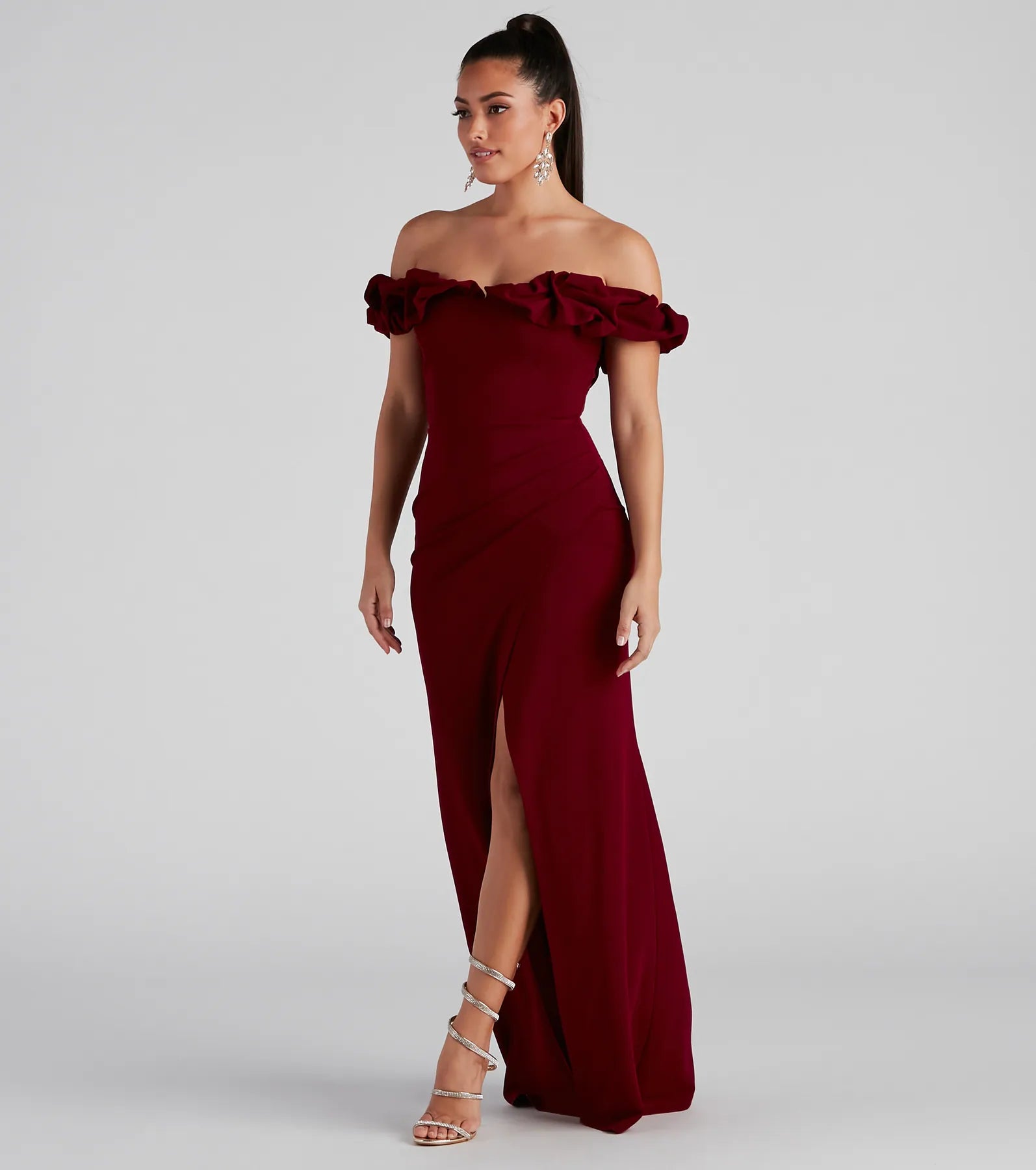 Leslie Off-The-Shoulder Mermaid Dress - BURGUNDY