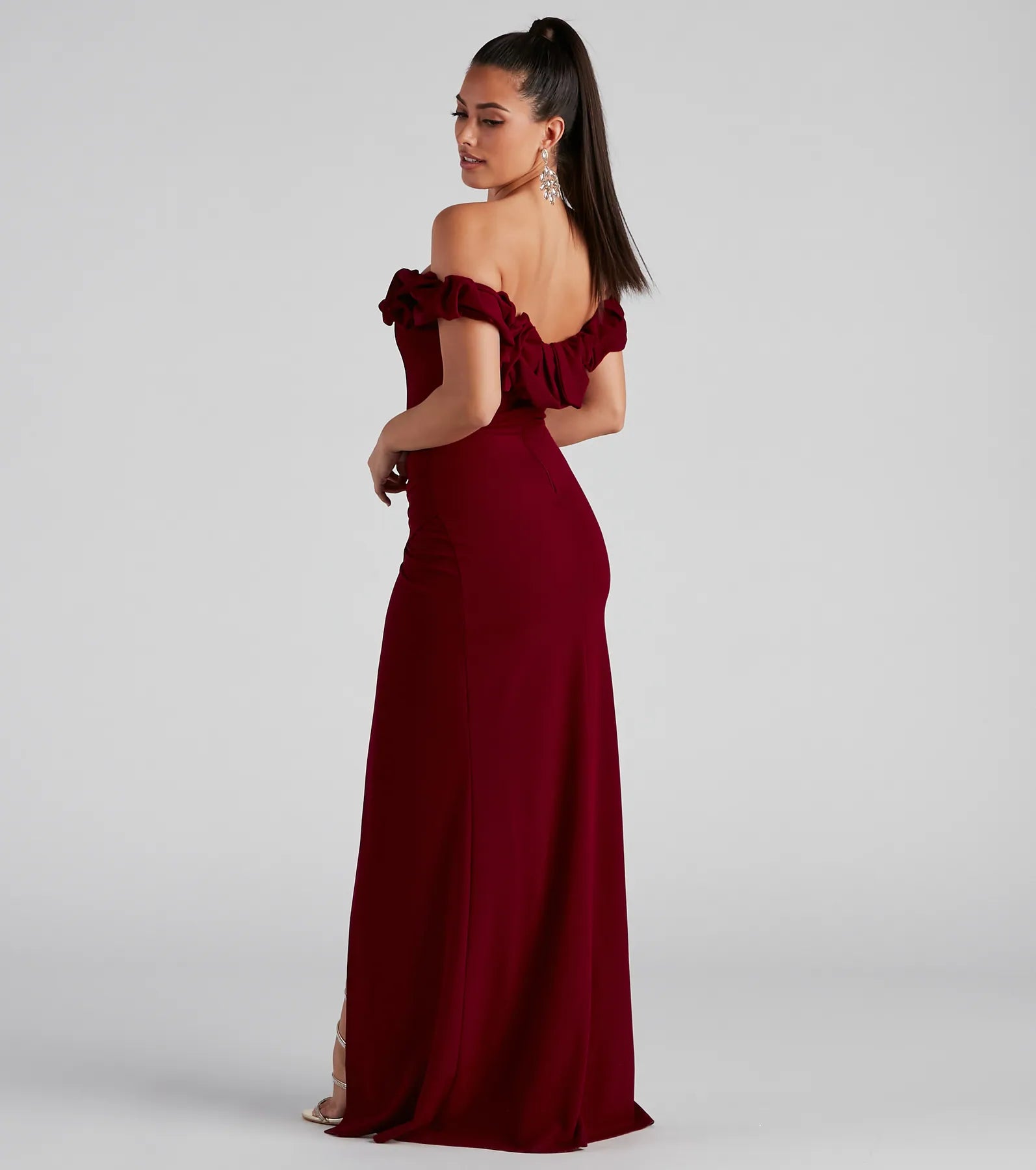 Leslie Off-The-Shoulder Mermaid Dress - BURGUNDY