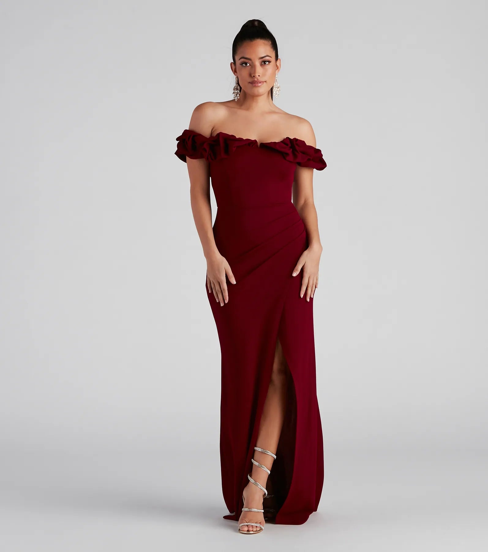 Leslie Off-The-Shoulder Mermaid Dress - BURGUNDY