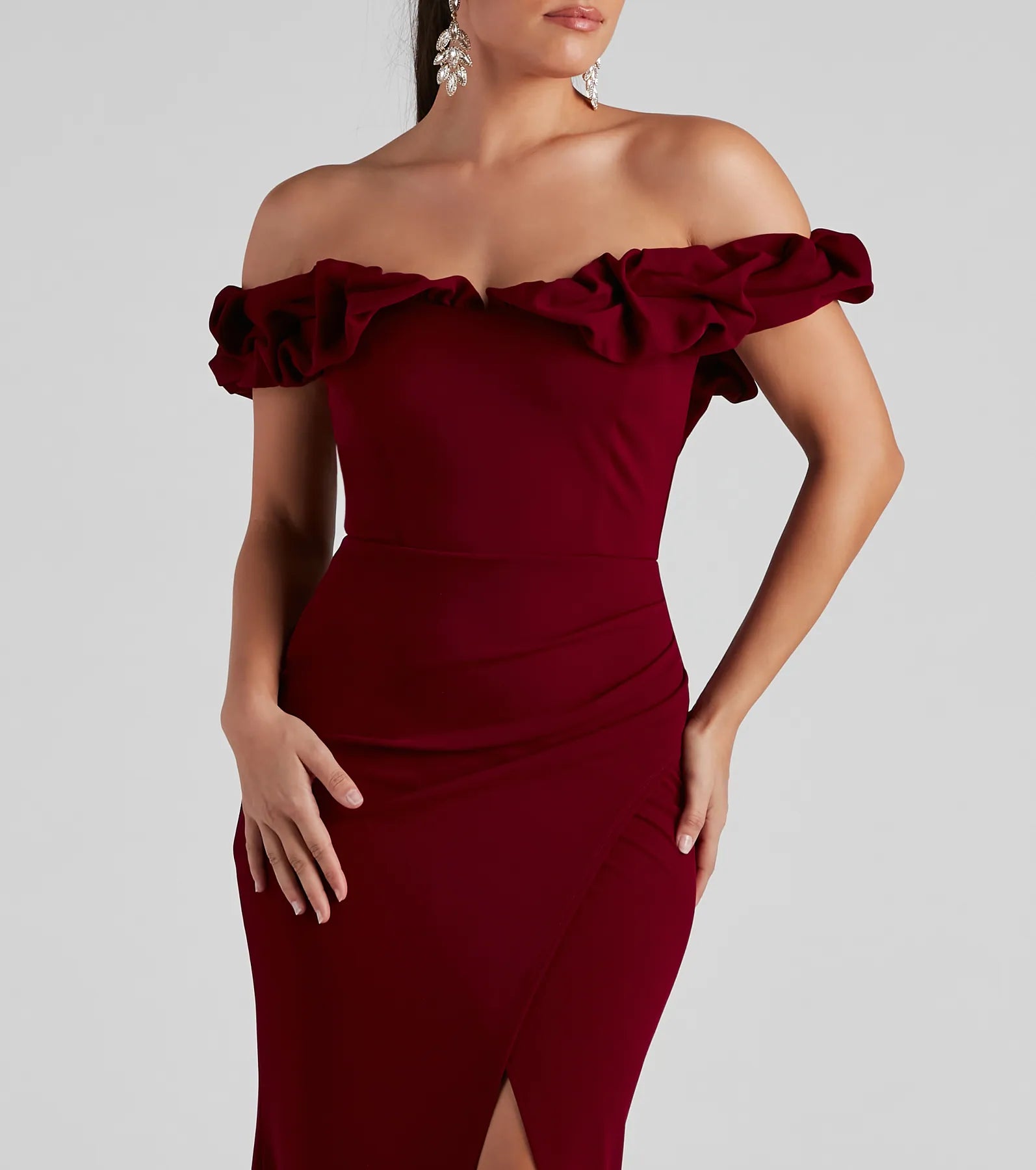 Leslie Off-The-Shoulder Mermaid Dress - BURGUNDY