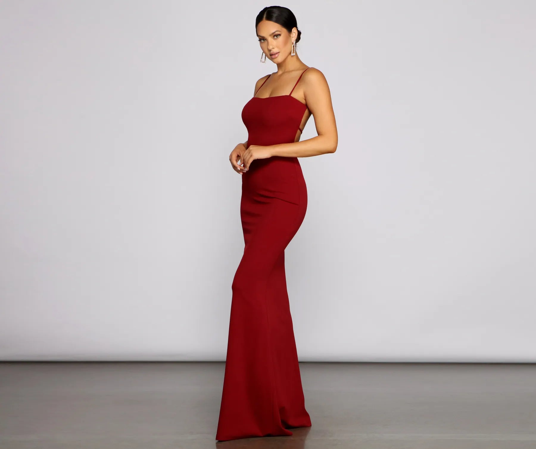 Mikayla Formal Backless Mermaid Dress - BURGUNDY