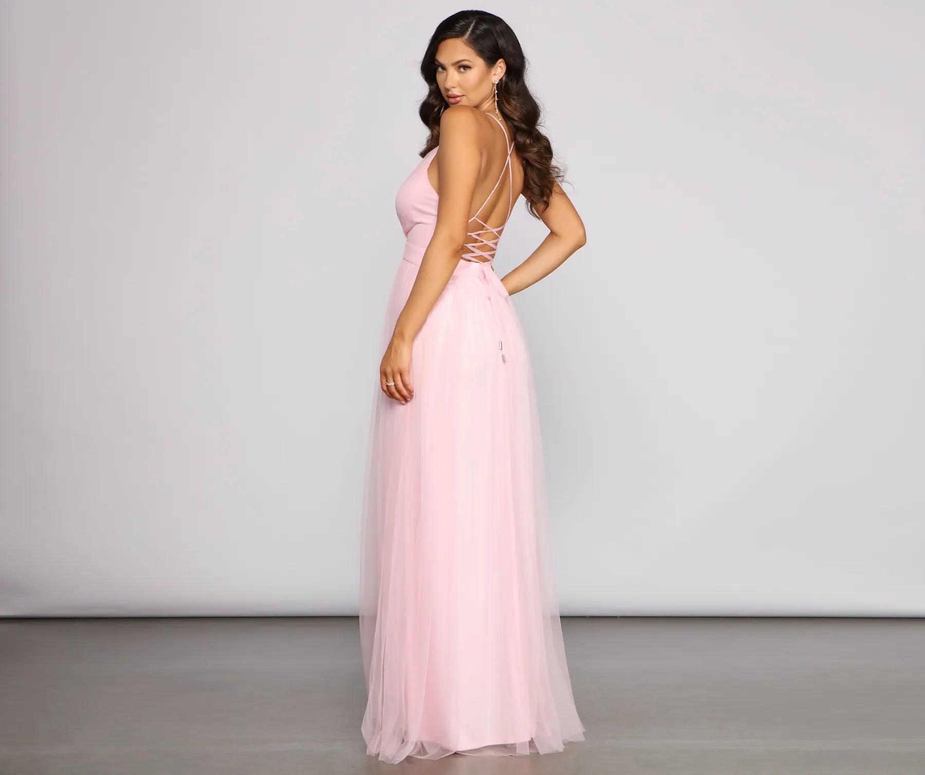 Saylor Formal Double Slit Tulle Dress - PINK