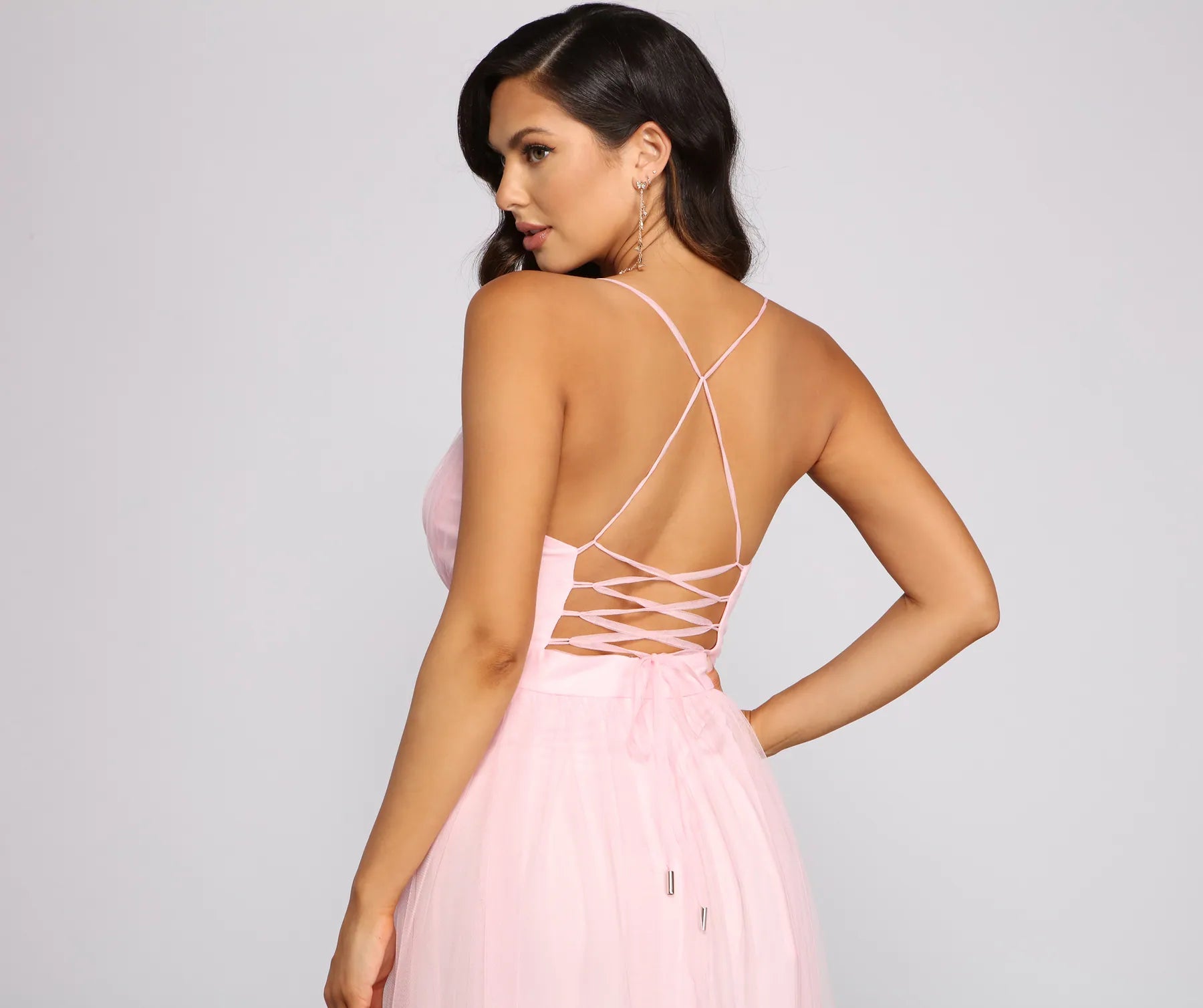 Saylor Formal Double Slit Tulle Dress - PINK