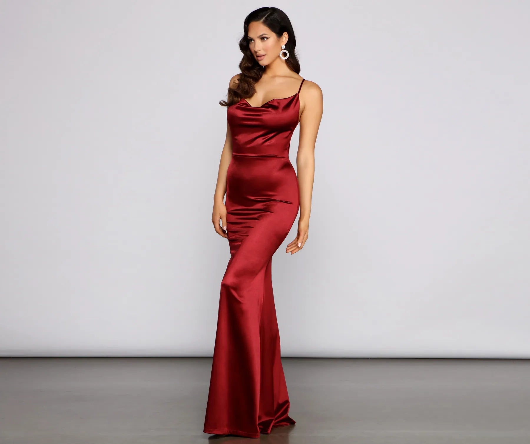 Nala Cowl Neck Satin Dress - BURGUNDY