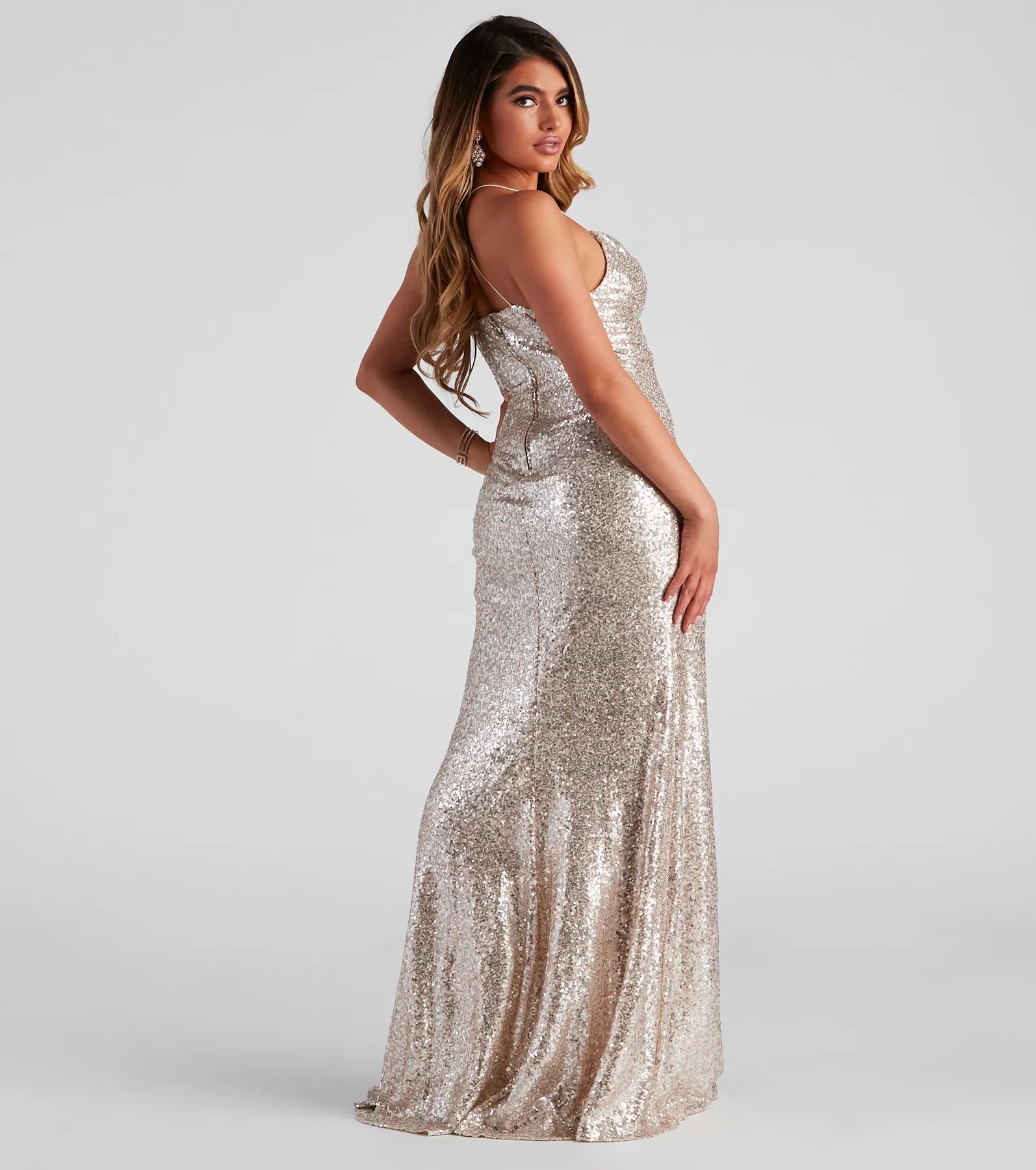 Delilah Formal Sequin High Slit Dress - GOLD