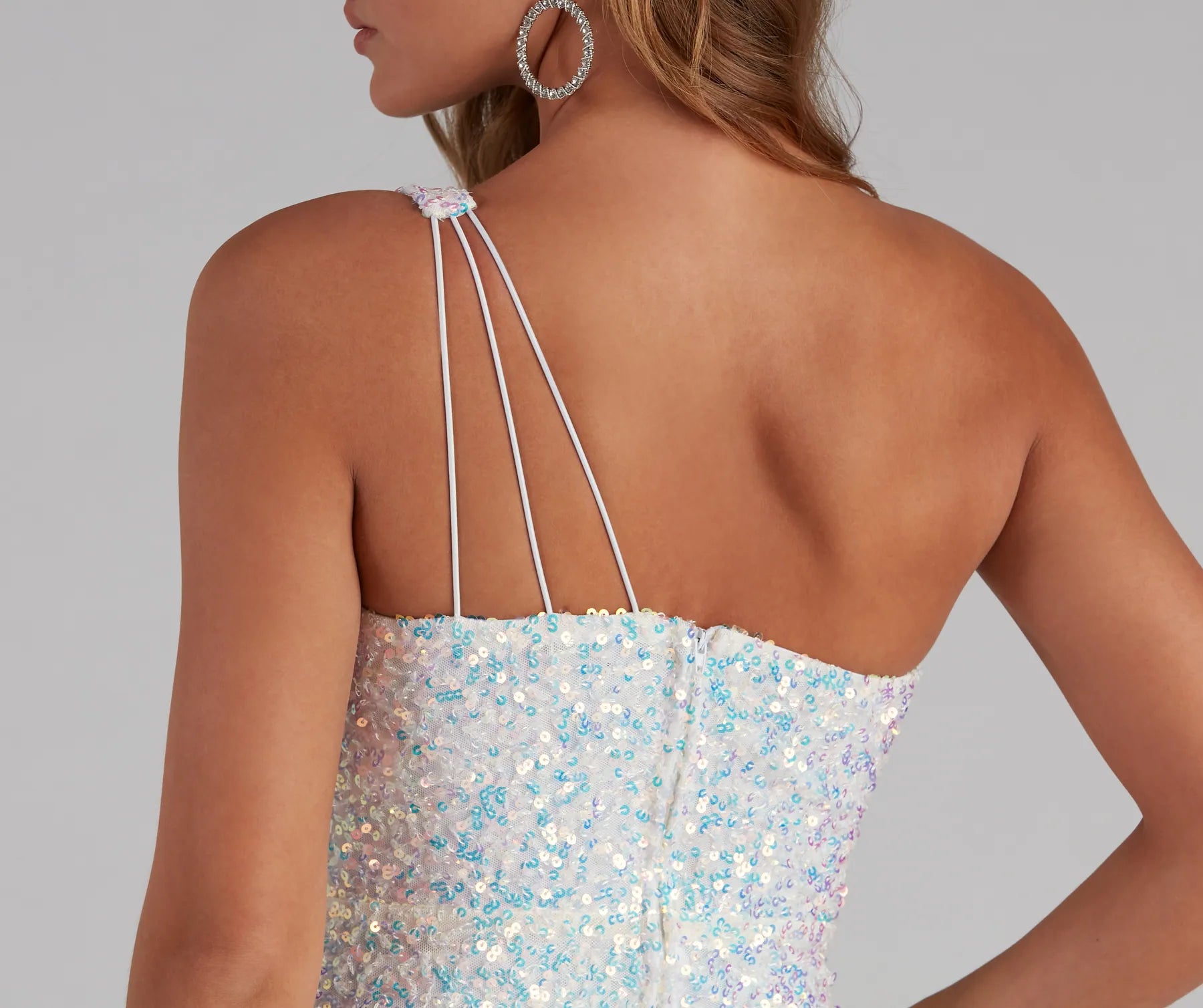 Lyla Formal One-Shoulder Sequin Dress - WHITE