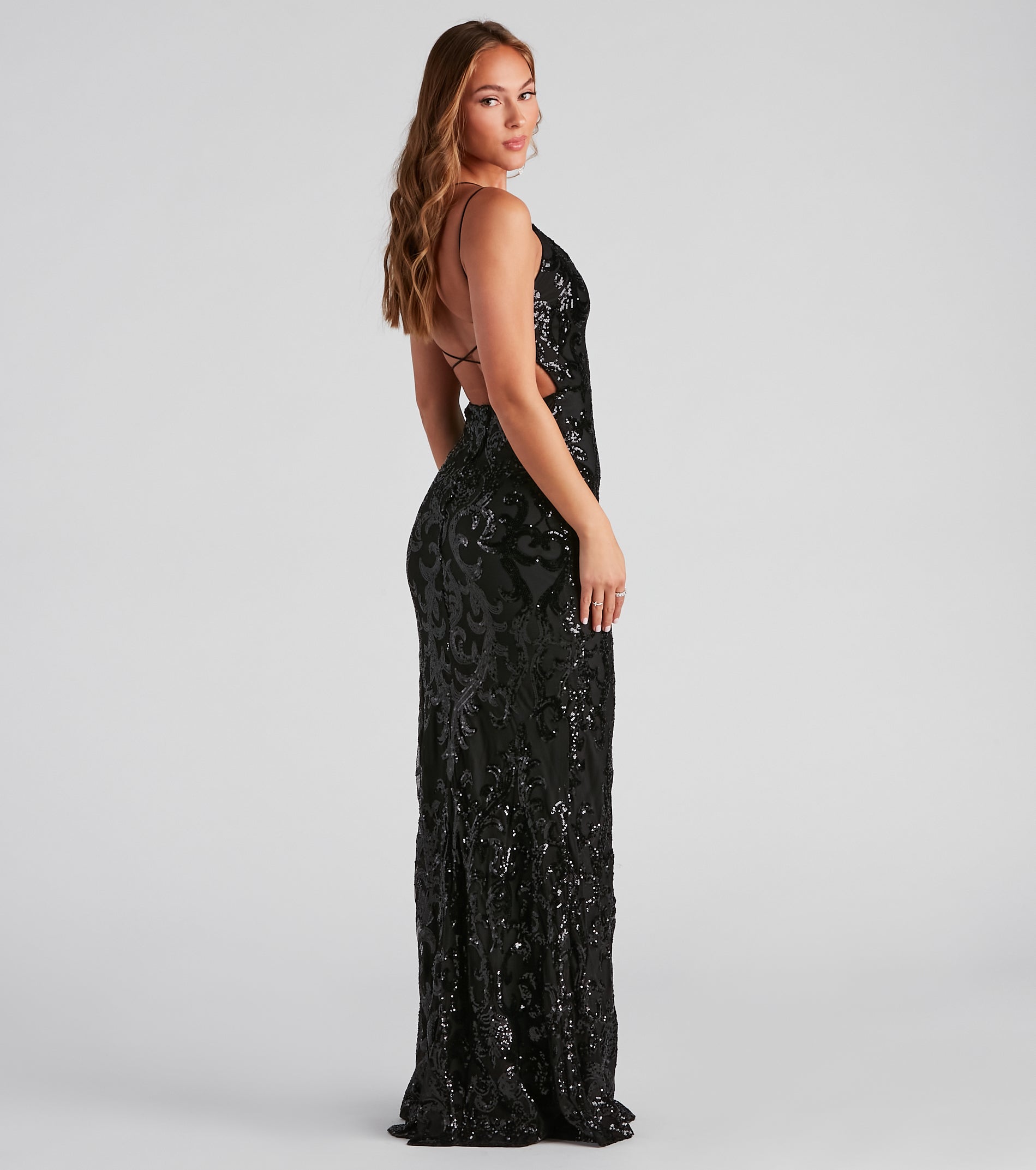 Lila Formal Open-Back Sequin Mermaid Dress - BLACK