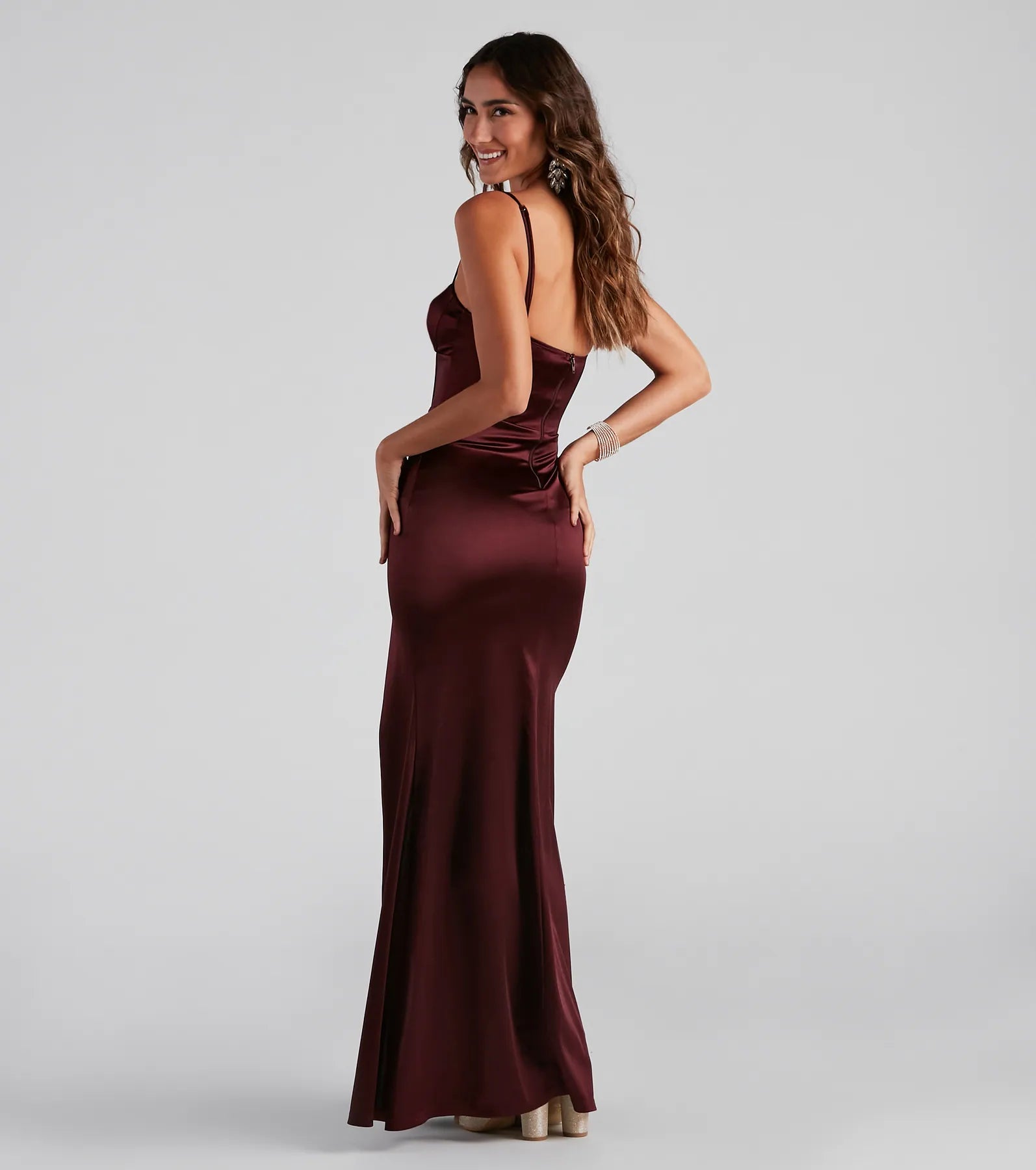 Nora High-Slit Mermaid Dress - BURGUNDY