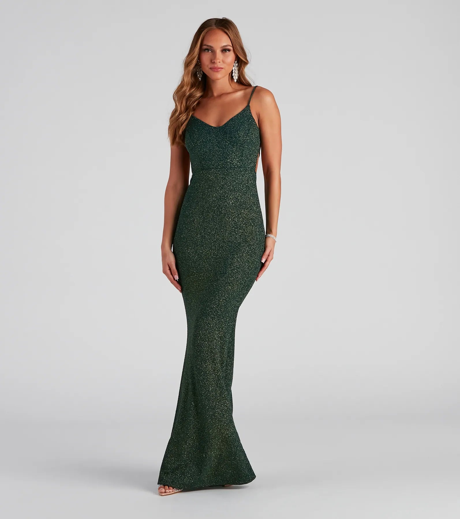 Irene Formal Backless Glitter Mermaid Dress - HUNTER