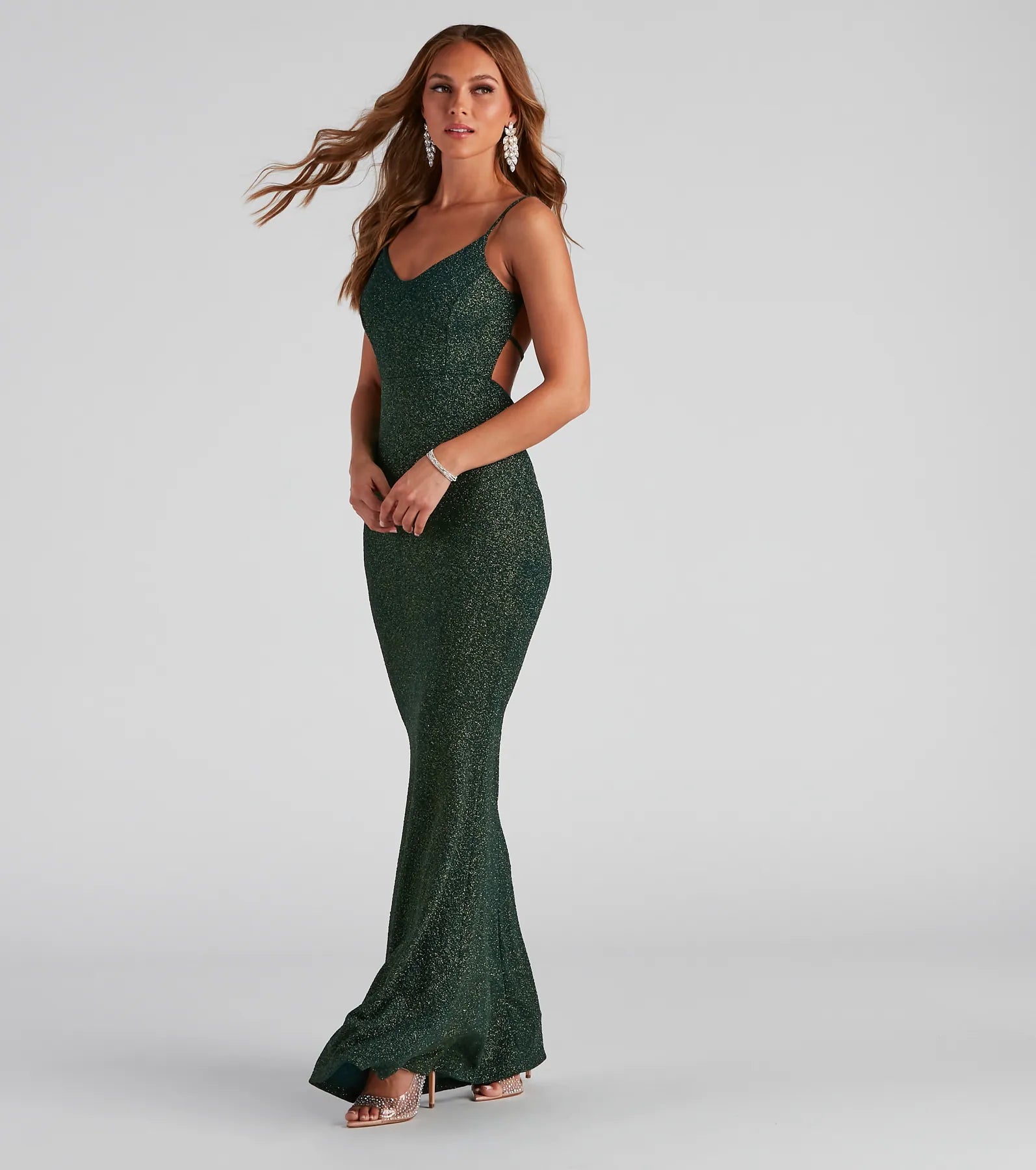 Irene Formal Backless Glitter Mermaid Dress - HUNTER
