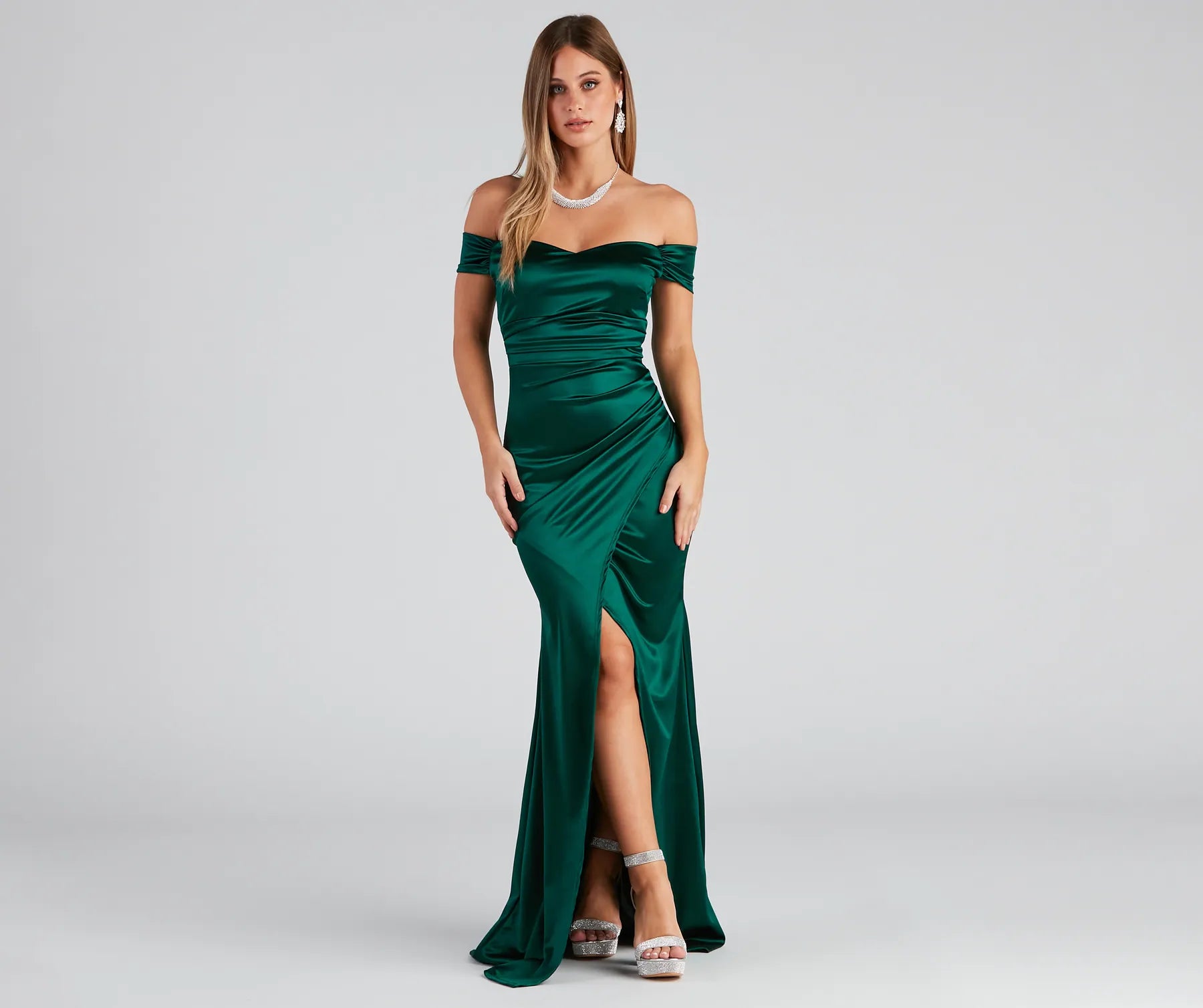 Valencia Formal Off-The-Shoulder Wrap Dress - EMERALD