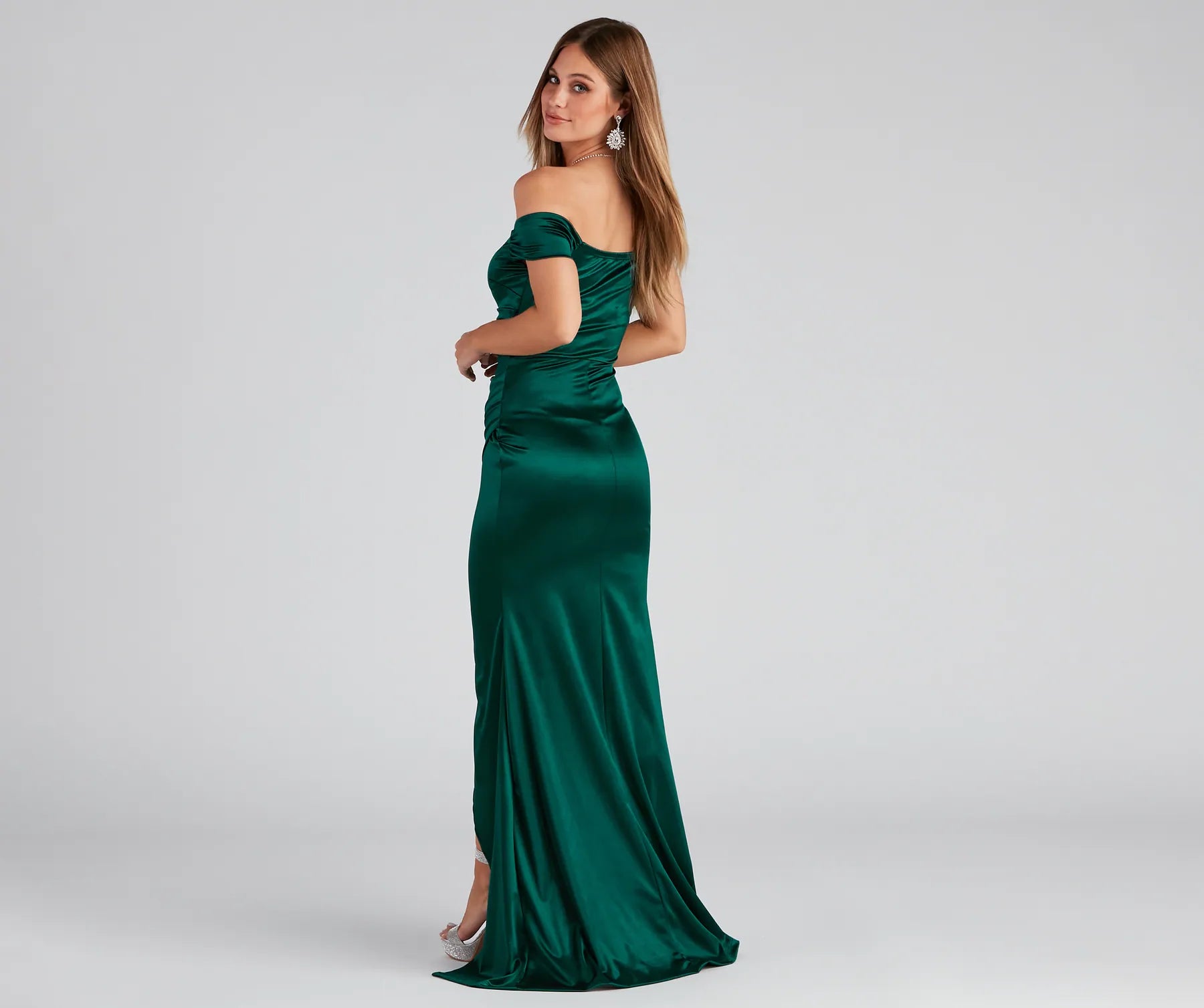 Valencia Formal Off-The-Shoulder Wrap Dress - EMERALD