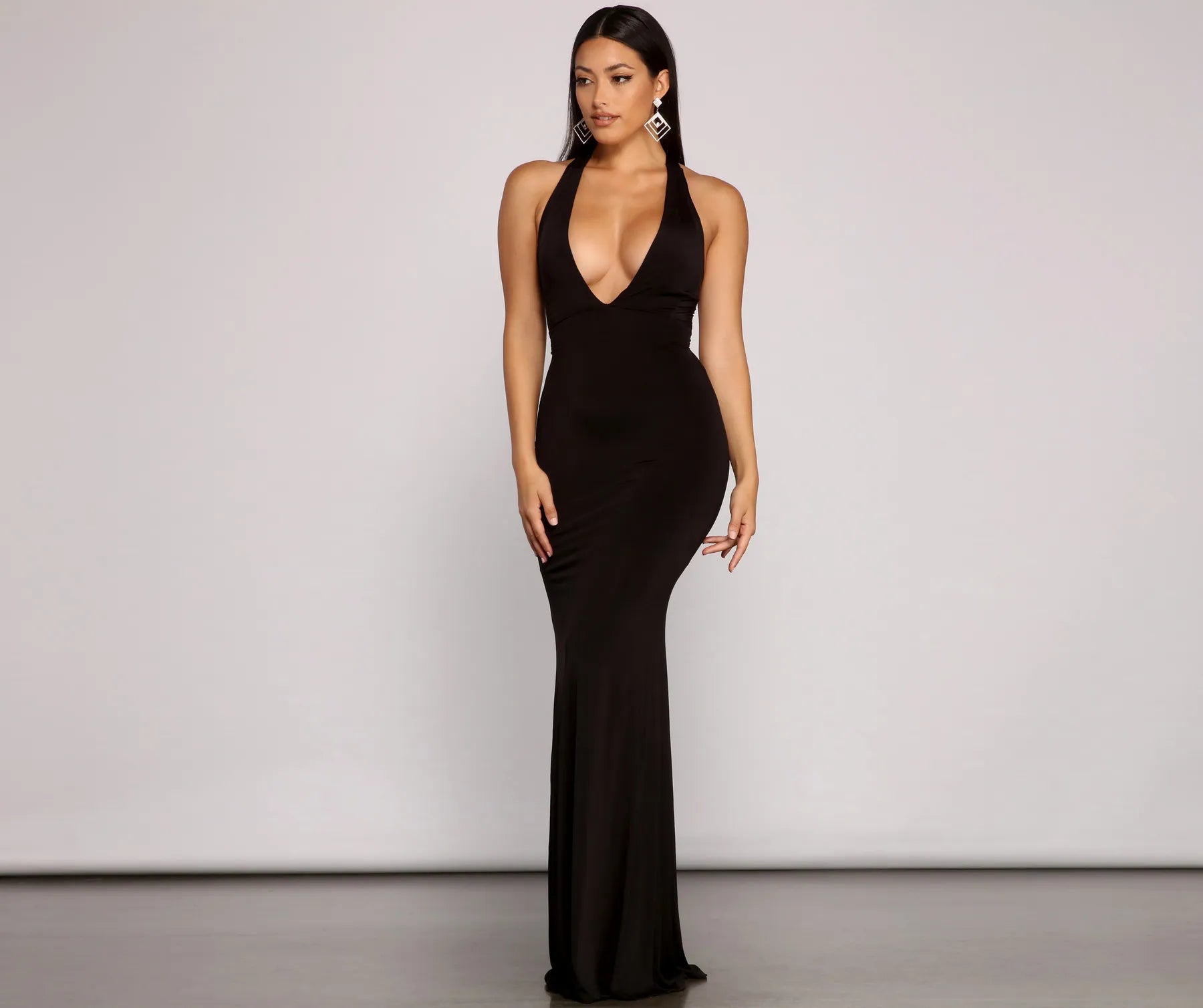 Kelsey Halter Lace-Up Mermaid Dress - BLACK