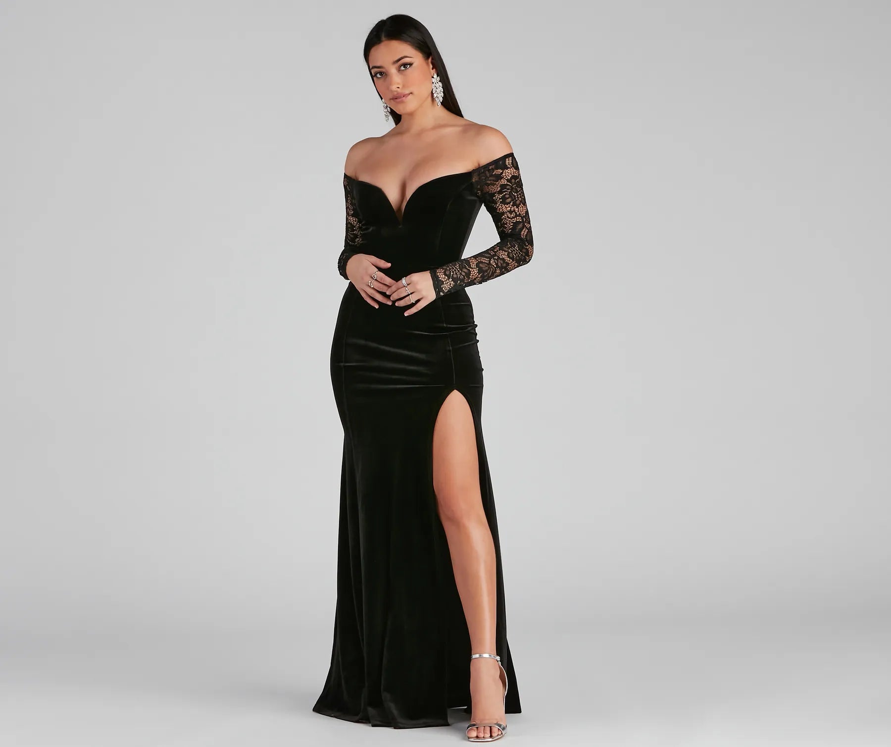 Larsa Formal Velvet And Lace Mermaid Dress - BLACK
