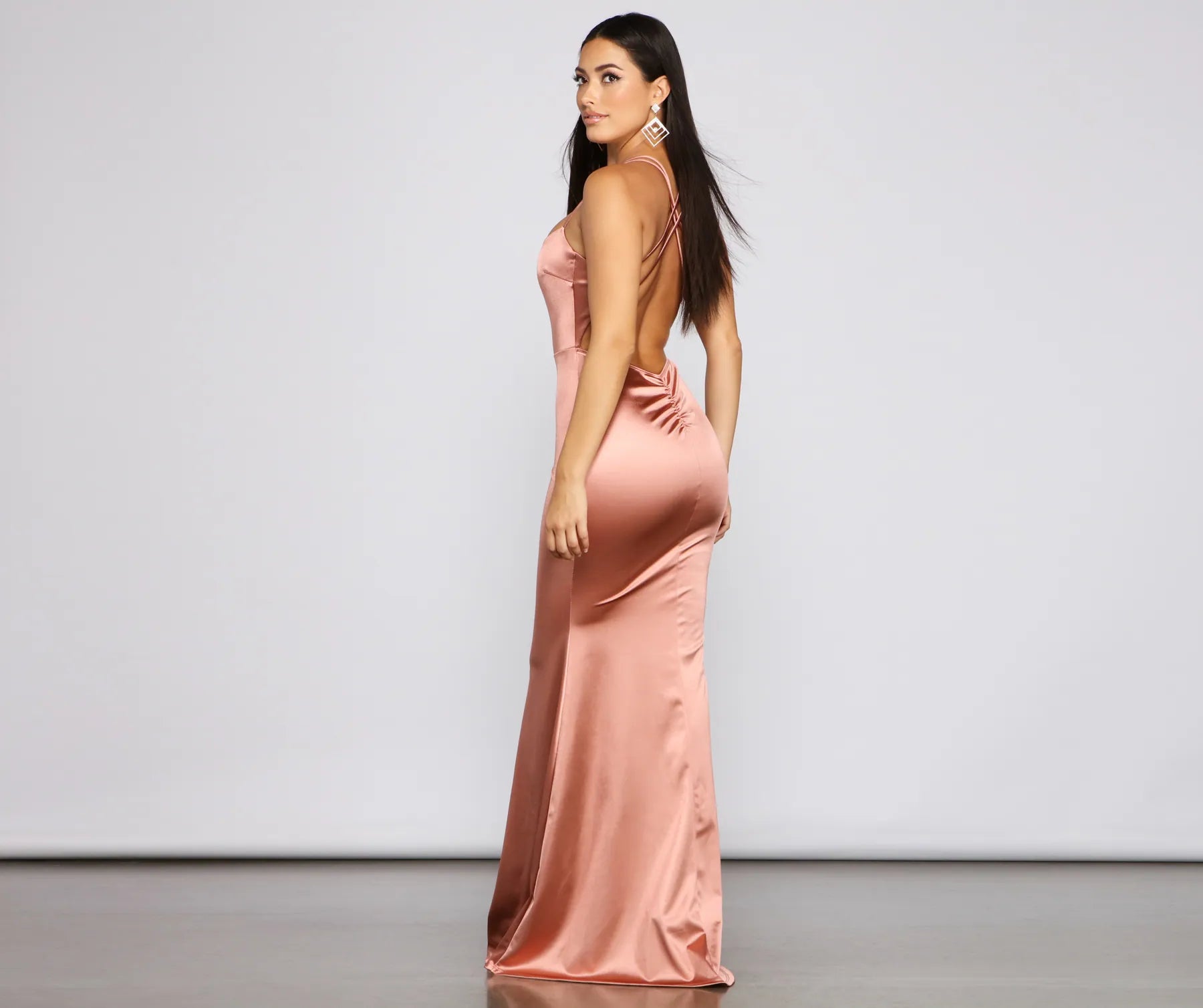 Candace Satin Ruched Mermaid Dress - ROSE GOLD