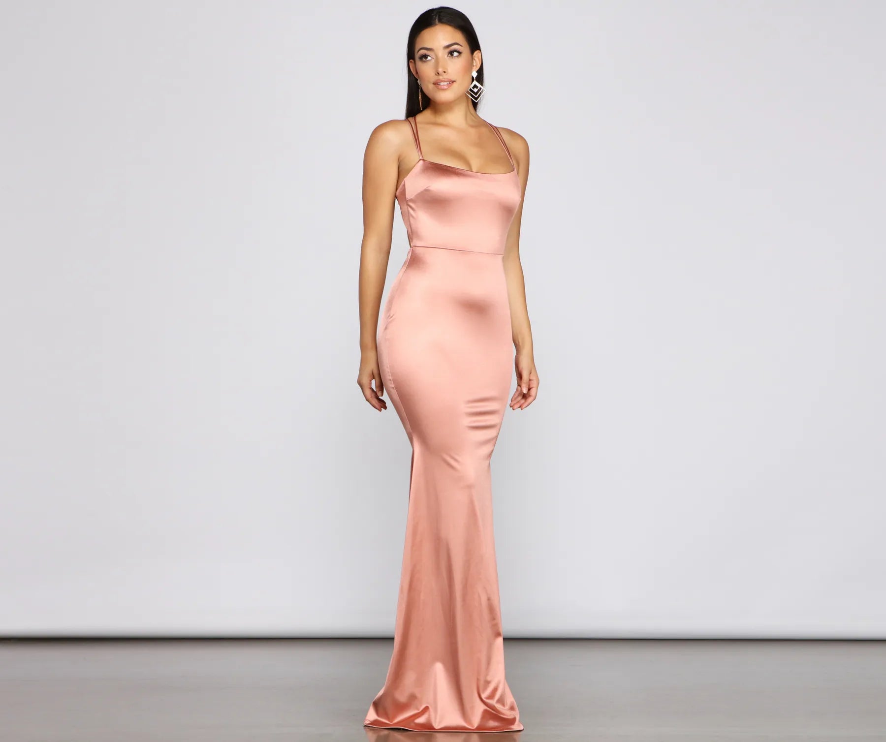 Candace Satin Ruched Mermaid Dress - ROSE GOLD