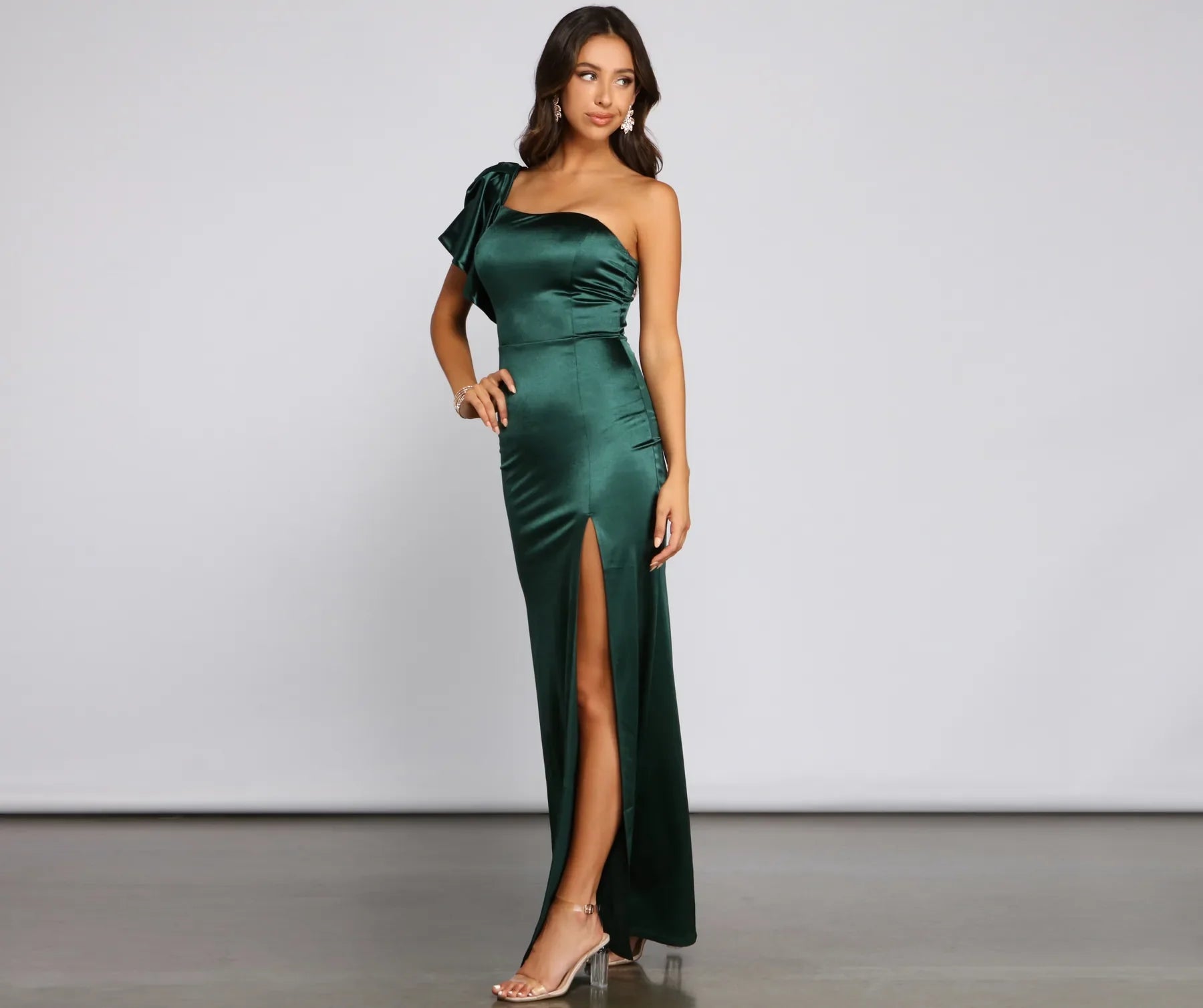 Charmaine Formal One-Shoulder Satin Dress - HUNTER